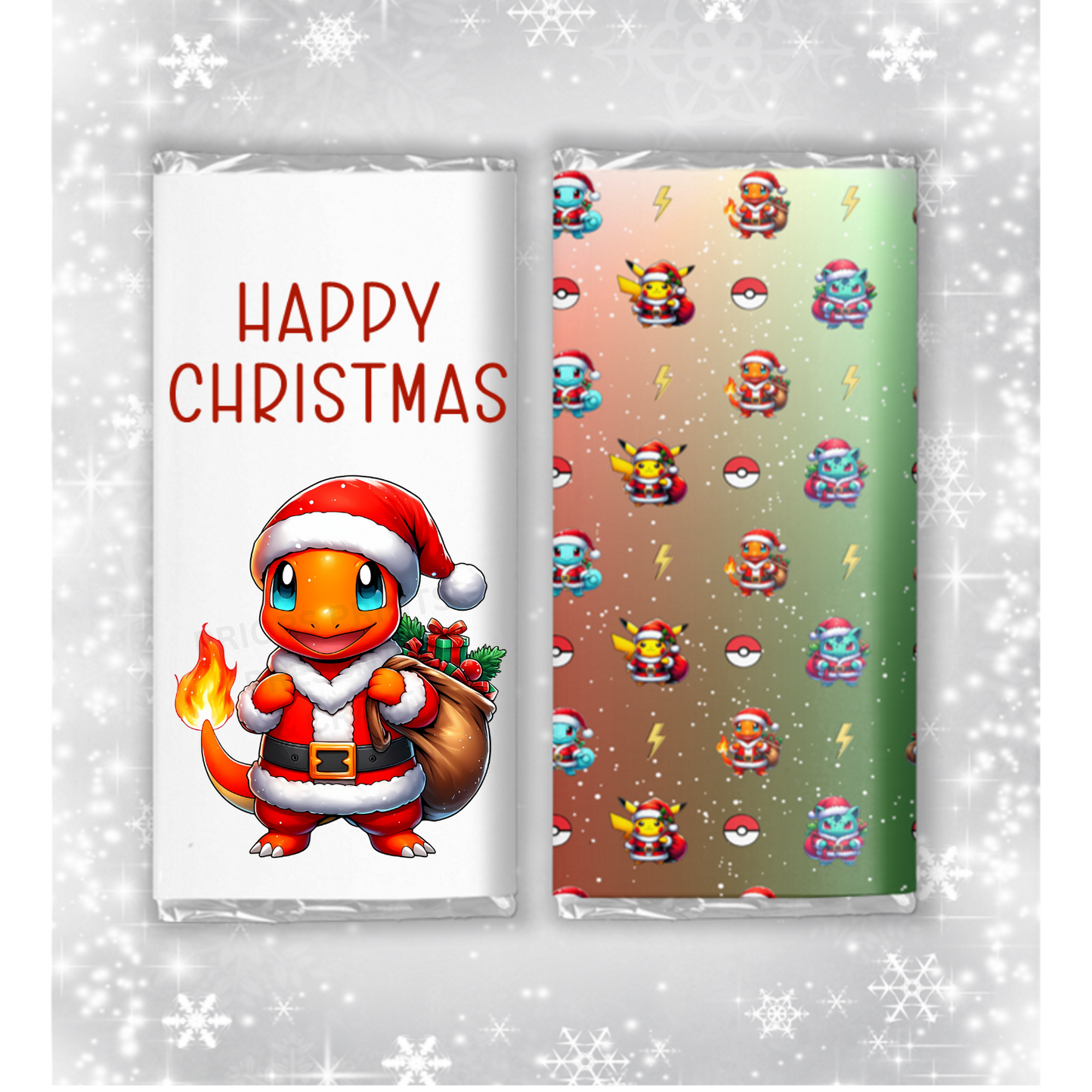 Pokemon Characters Dressed as Santa Christmas Chocolate Bar Wrapper