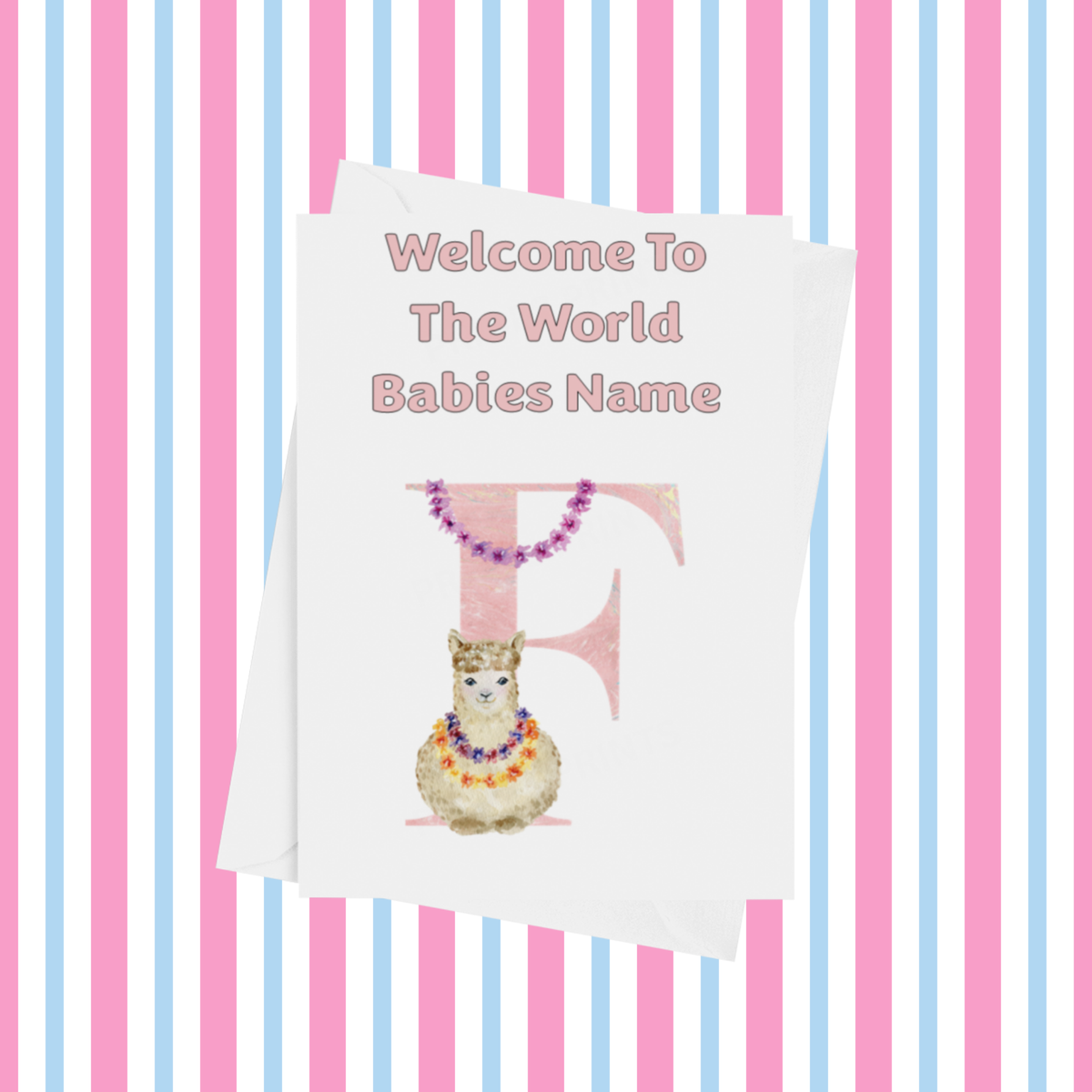 Welcome To The World Llama Personalised Card for New Baby in Pink
