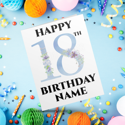 Personalised Light Blue Flowers Milestone Birthday Card I 18th I 21st I 30th I 40th I 50th I 60th I 70th I 80th I 90th (Copy)