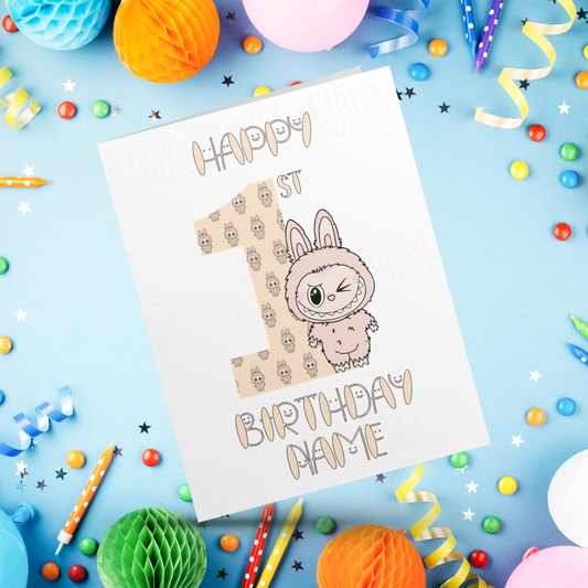 Personalised Labubu Birthday Card with Age 5-20 Years- Orange