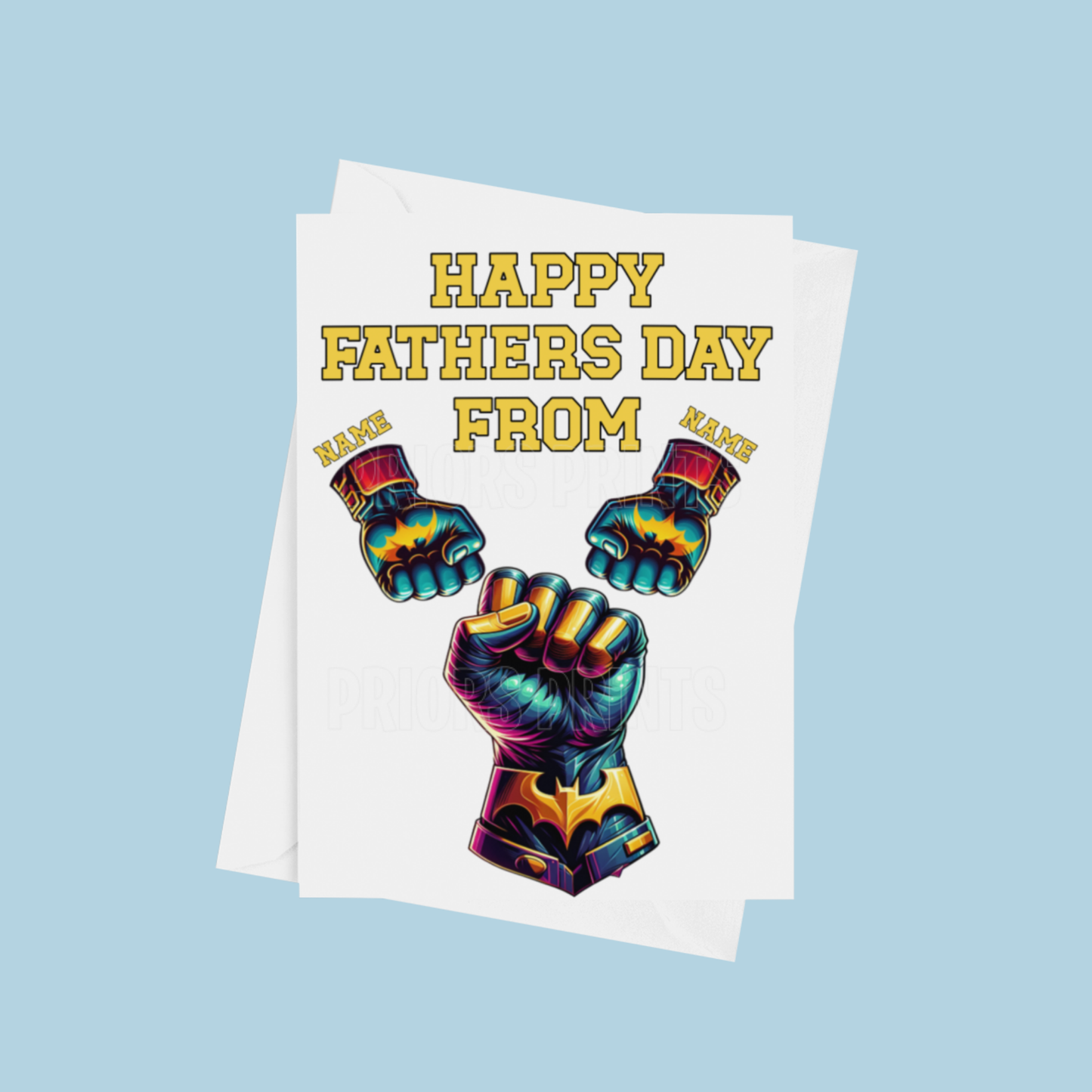 Personalised Batman Fist Fathers Day Card for up to 5 Children
