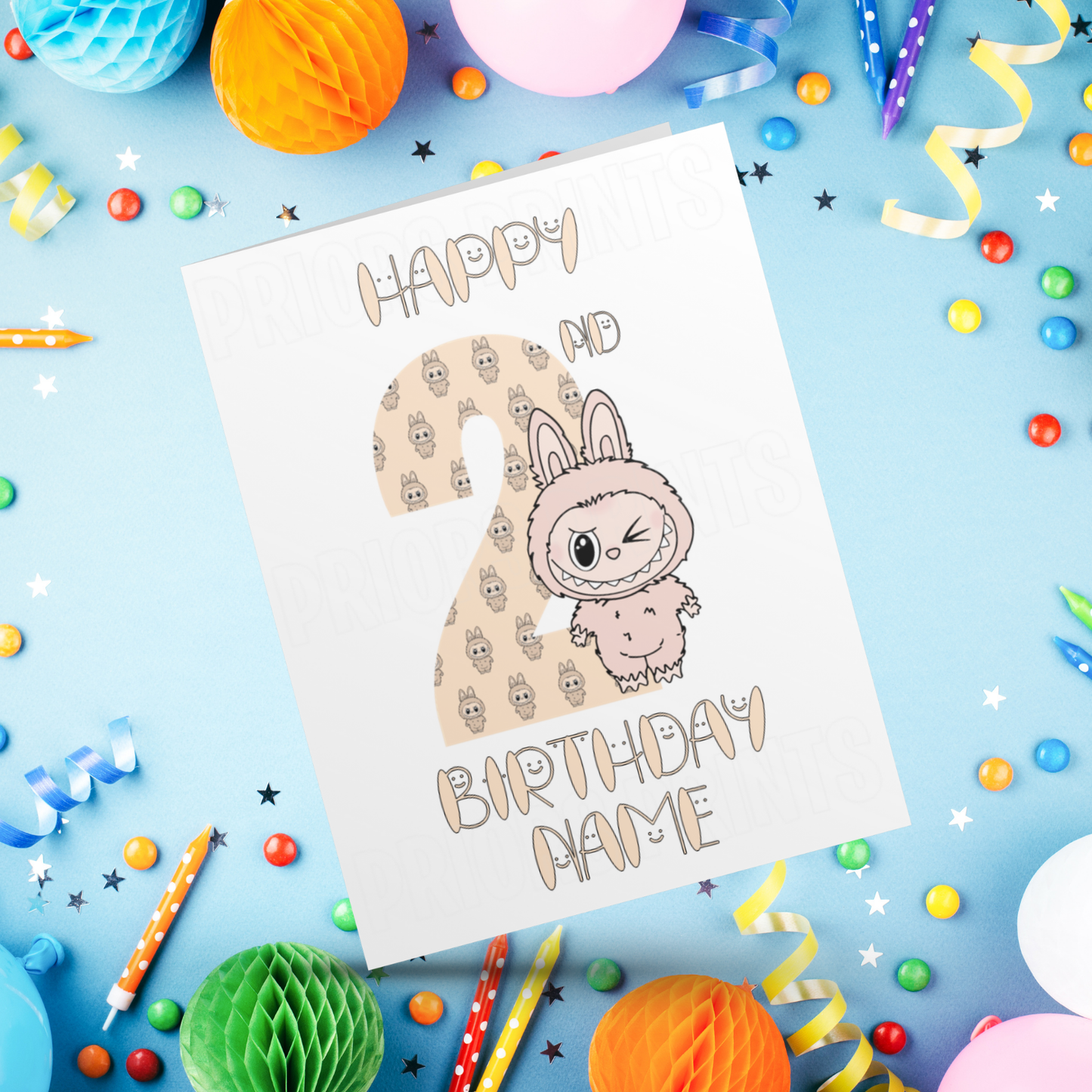 Personalised Labubu Birthday Card with Age 5-20 Years- Orange