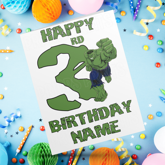 Personalised Hulk Birthday Card with Age 3-9 Years