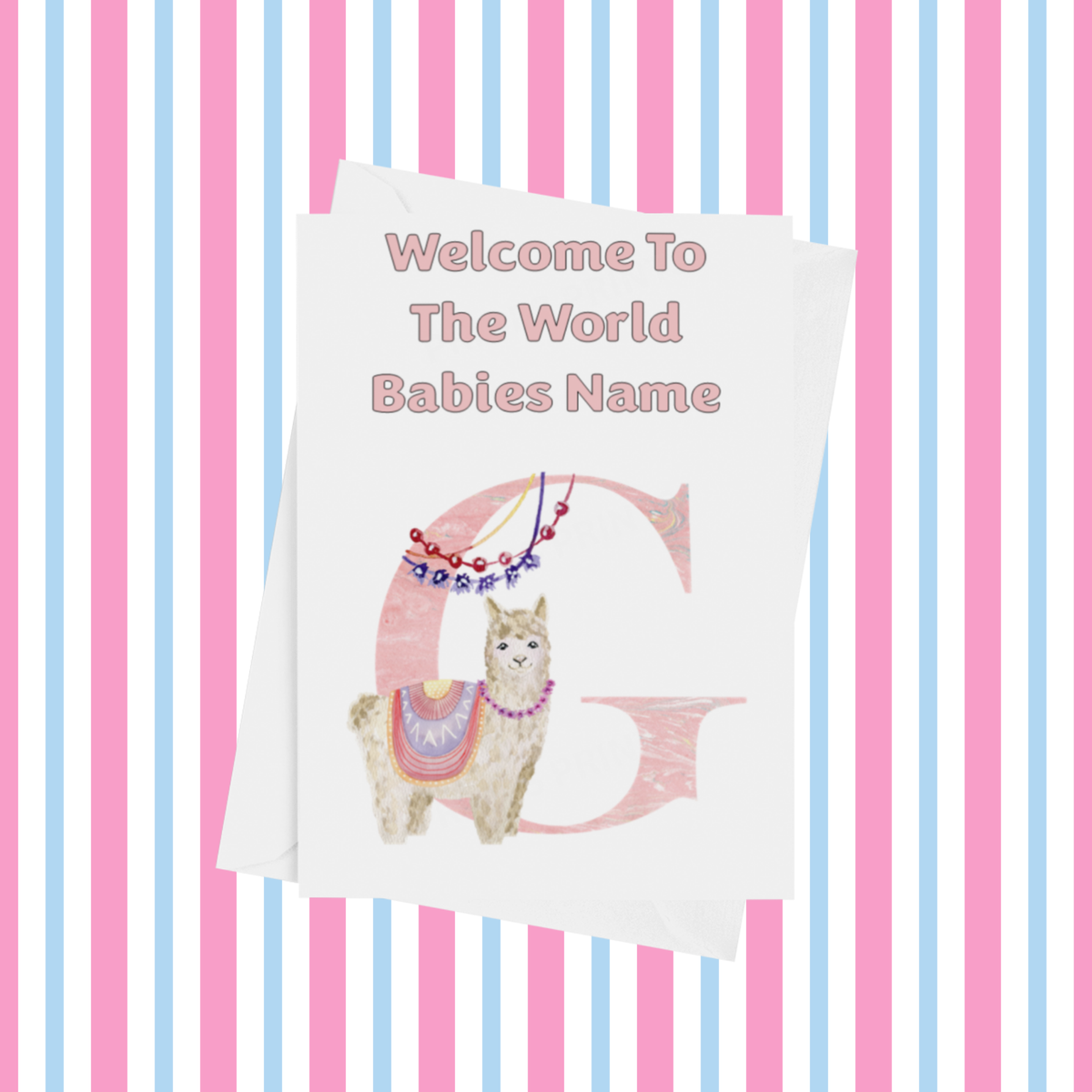 Welcome To The World Llama Personalised Card for New Baby in Pink