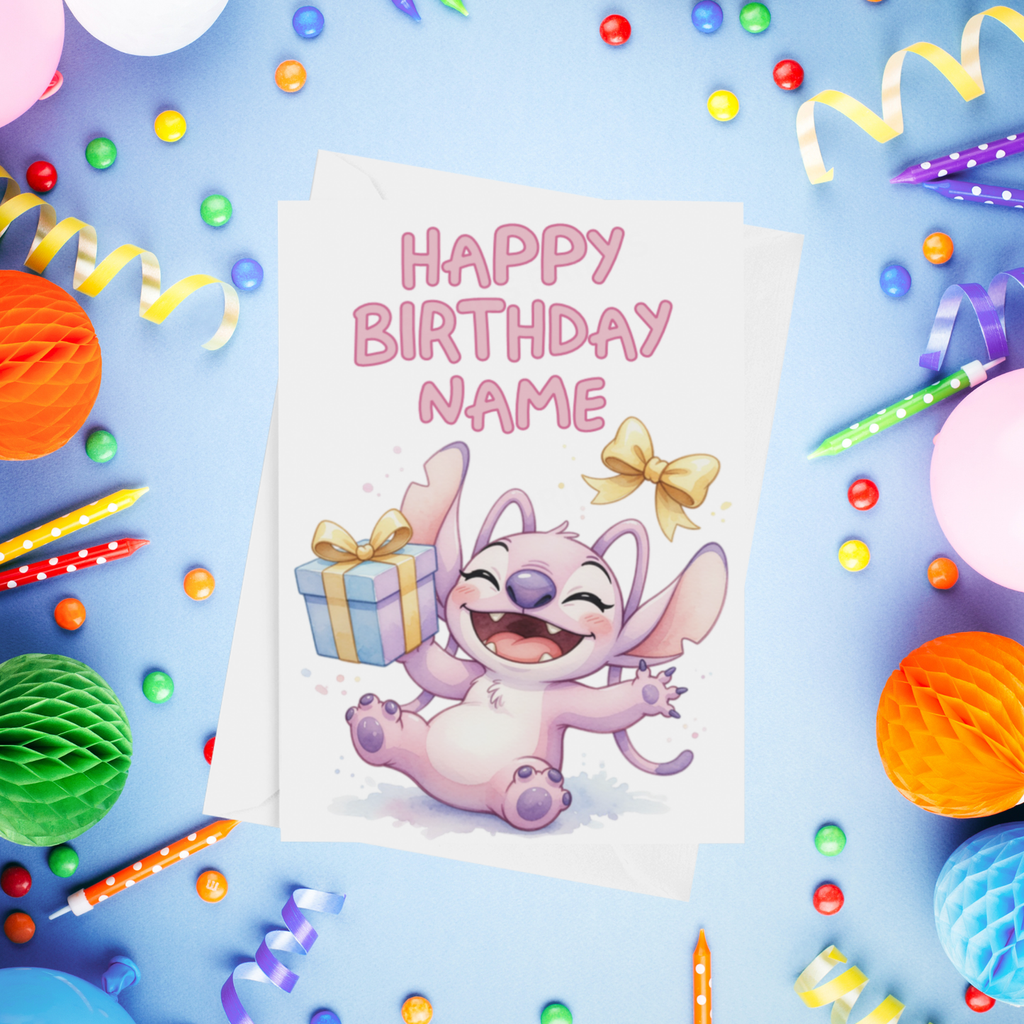Angel, Lilo & Stitch Personalised Birthday Card