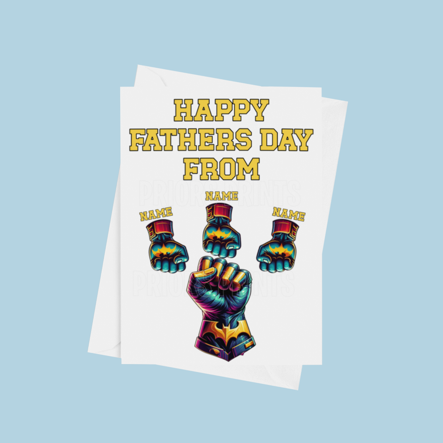 Personalised Batman Fist Fathers Day Card for up to 5 Children
