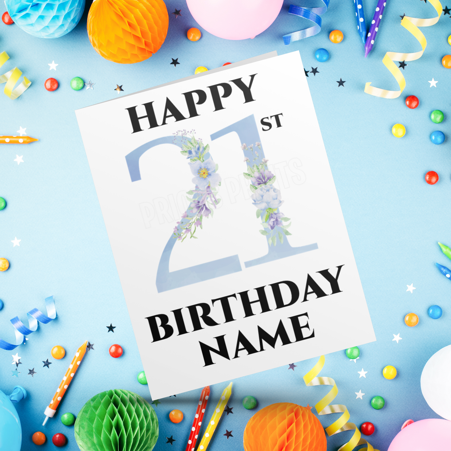 Personalised Light Blue Flowers Milestone Birthday Card I 18th I 21st I 30th I 40th I 50th I 60th I 70th I 80th I 90th (Copy)