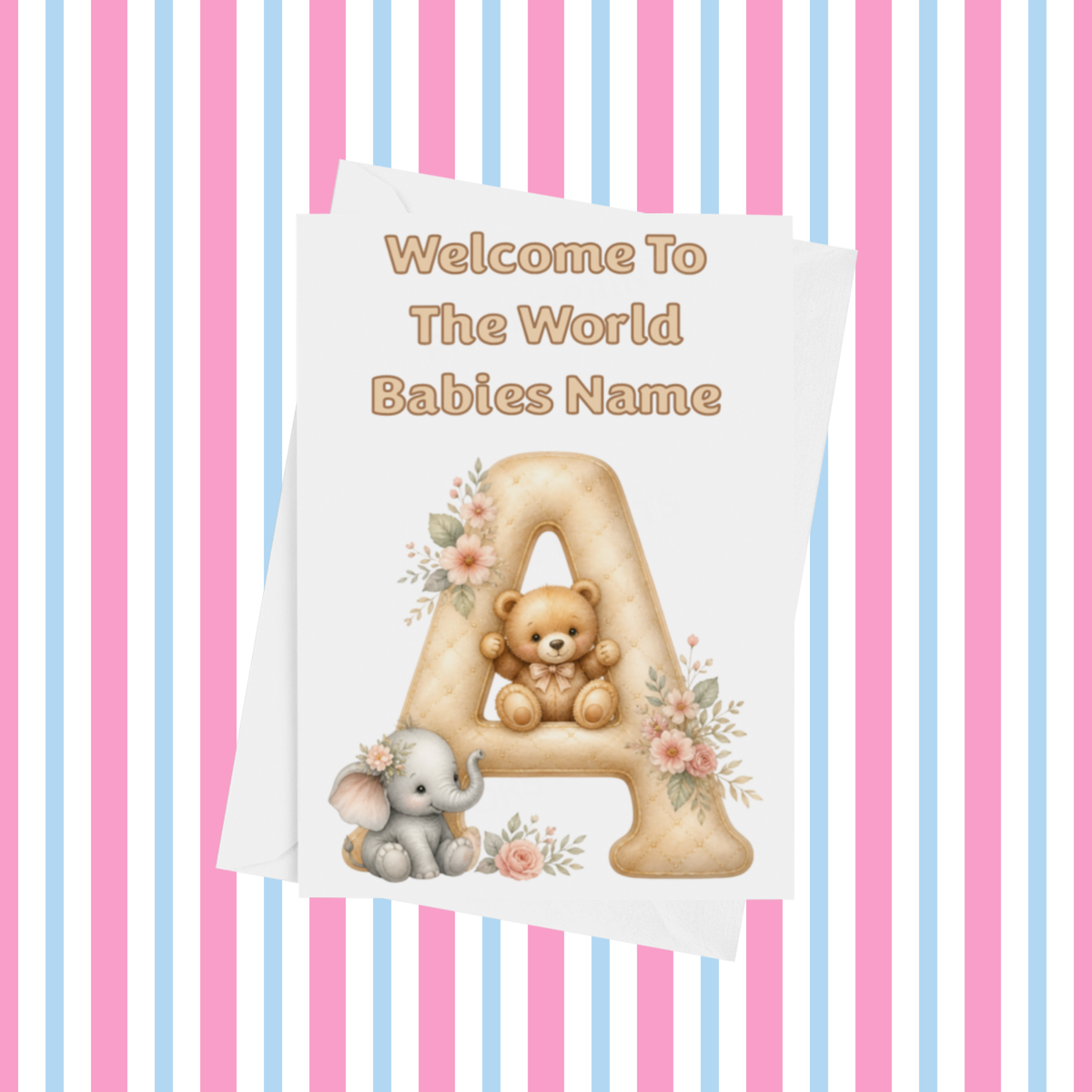 Welcome To The World Neutral Bears Personalised Card for New Baby