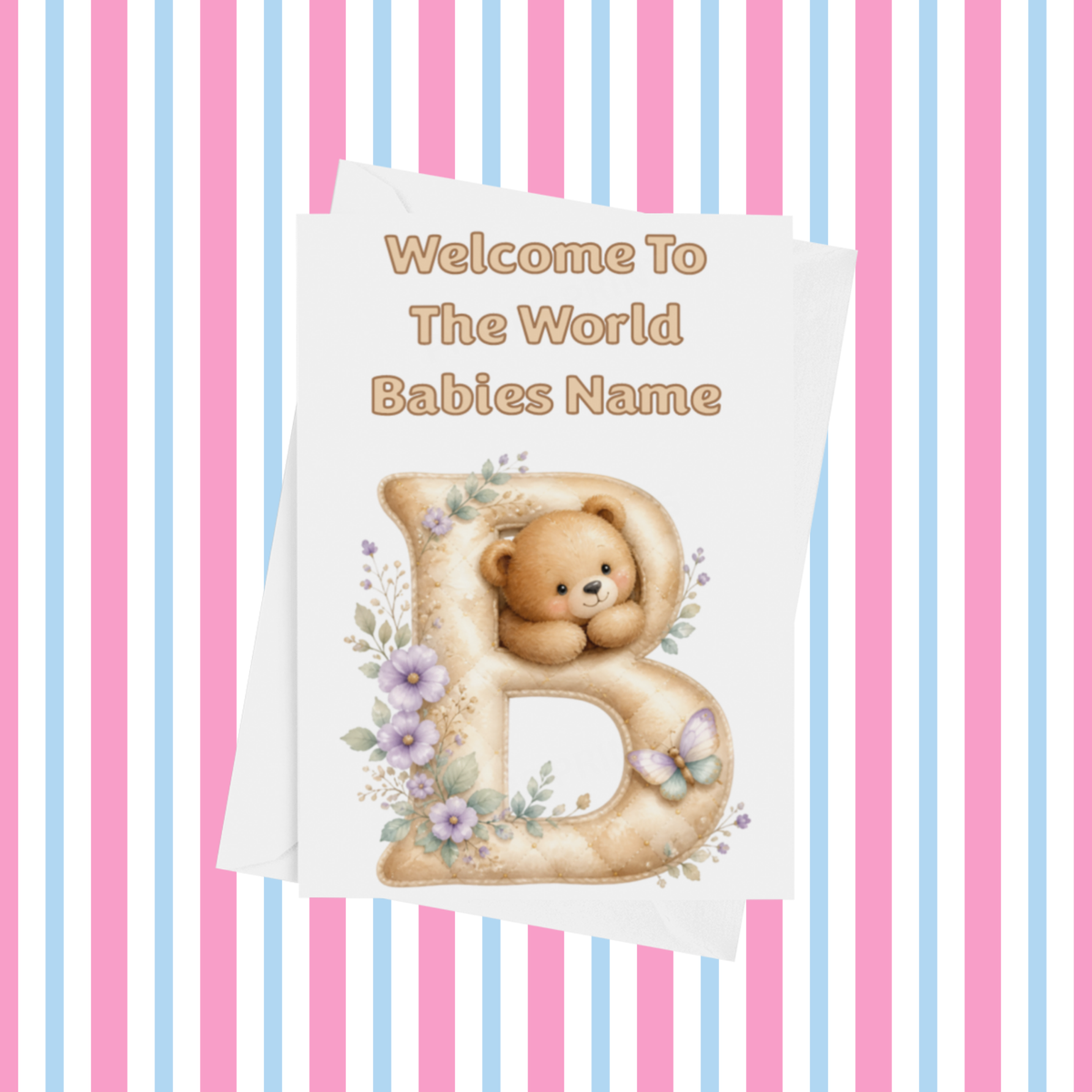 Welcome To The World Neutral Bears Personalised Card for New Baby