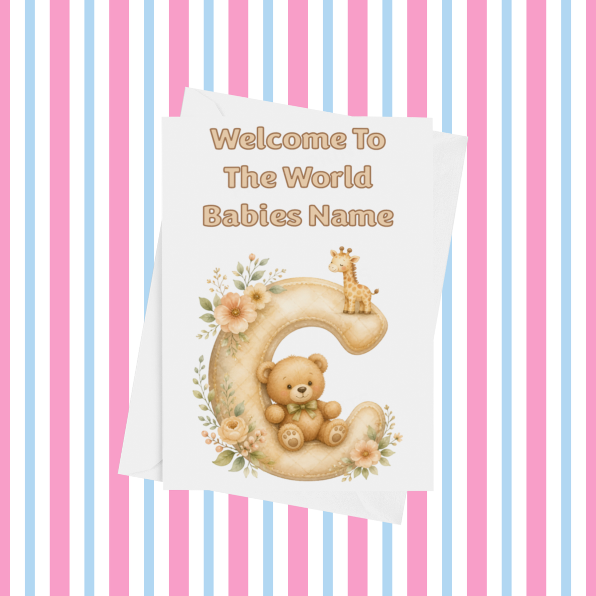 Welcome To The World Neutral Bears Personalised Card for New Baby