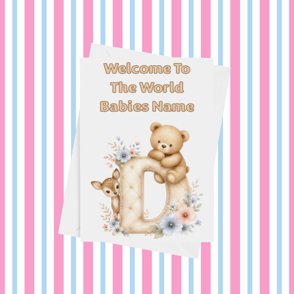 Welcome To The World Neutral Bears Personalised Card for New Baby