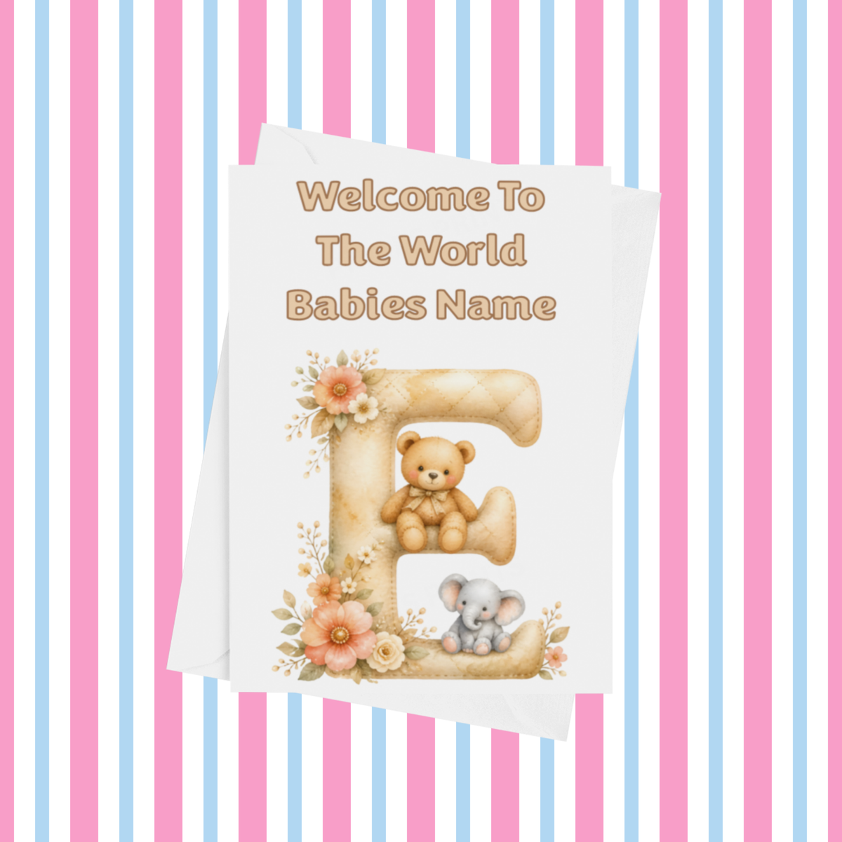 Welcome To The World Neutral Bears Personalised Card for New Baby