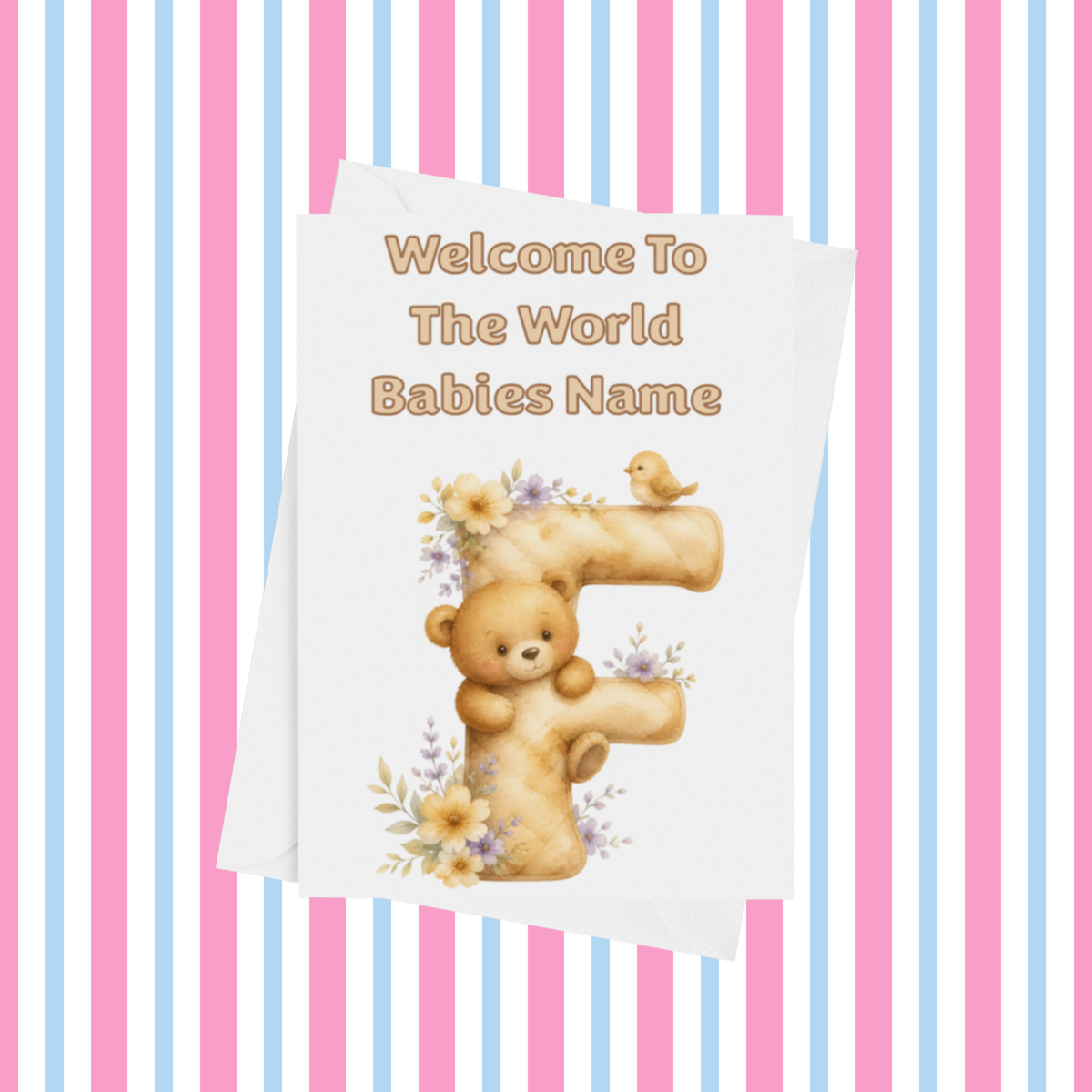 Welcome To The World Neutral Bears Personalised Card for New Baby