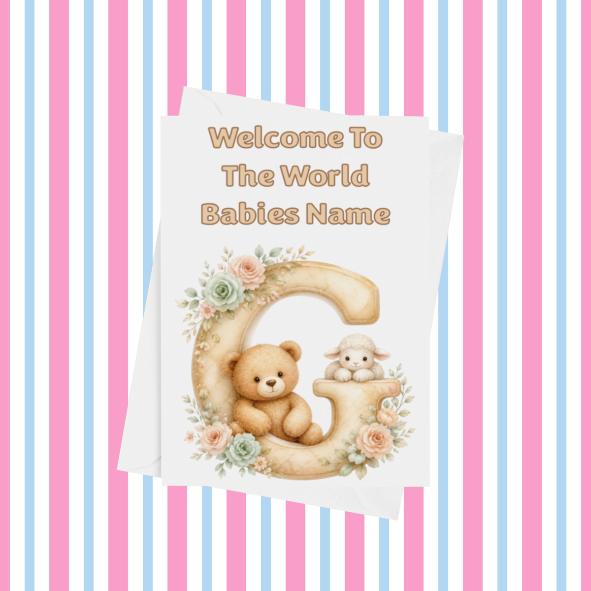 Welcome To The World Neutral Bears Personalised Card for New Baby
