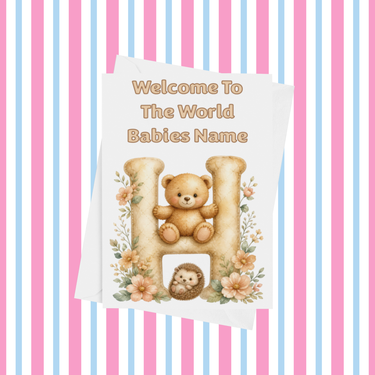 Welcome To The World Neutral Bears Personalised Card for New Baby