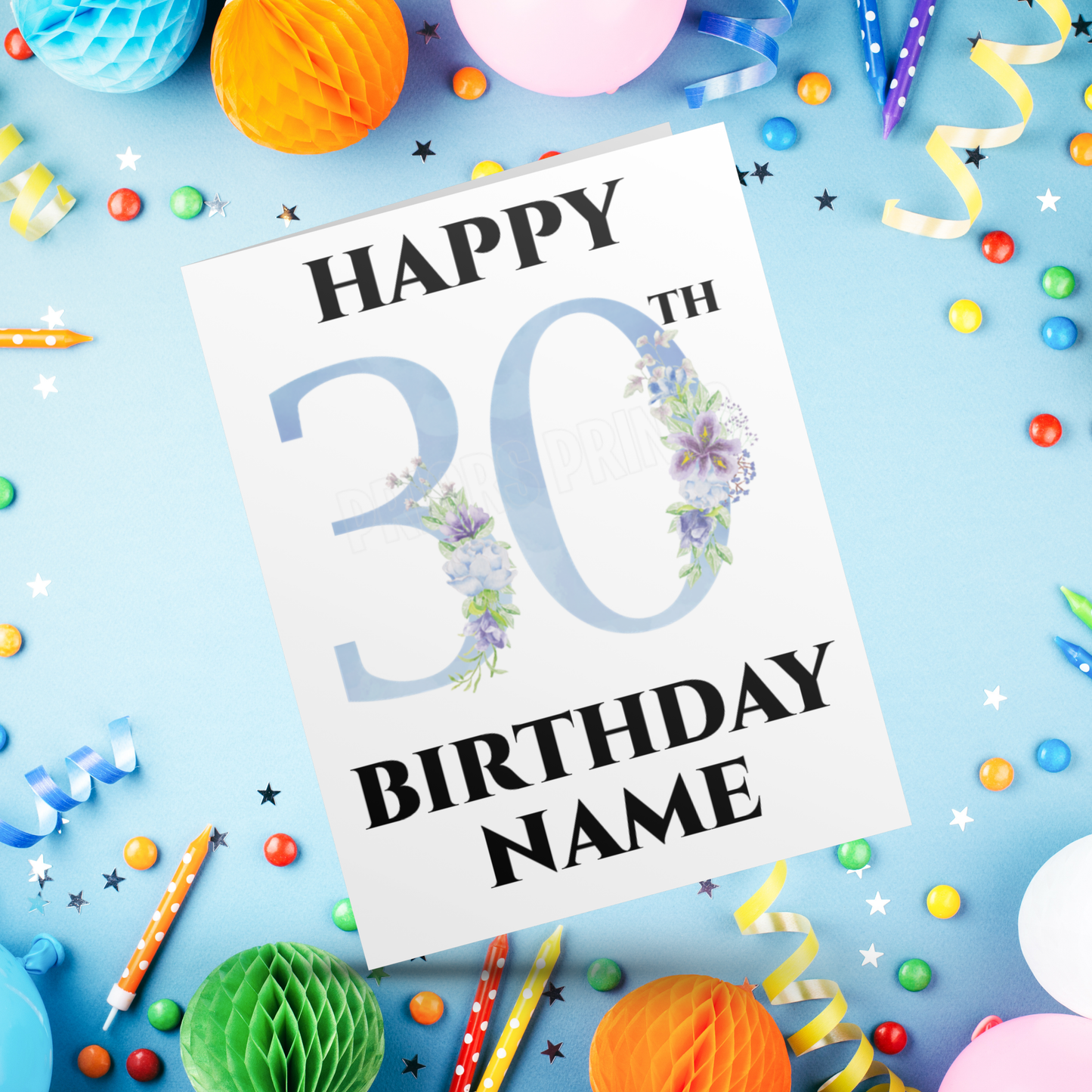 Personalised Light Blue Flowers Milestone Birthday Card I 18th I 21st I 30th I 40th I 50th I 60th I 70th I 80th I 90th (Copy)