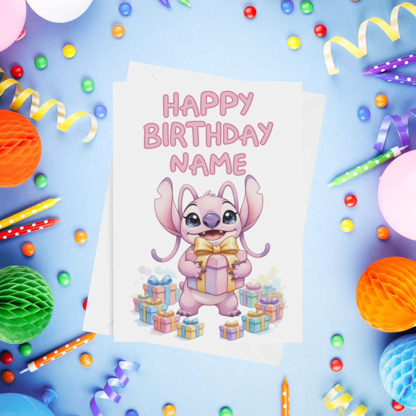 Angel, Lilo & Stitch Personalised Birthday Card