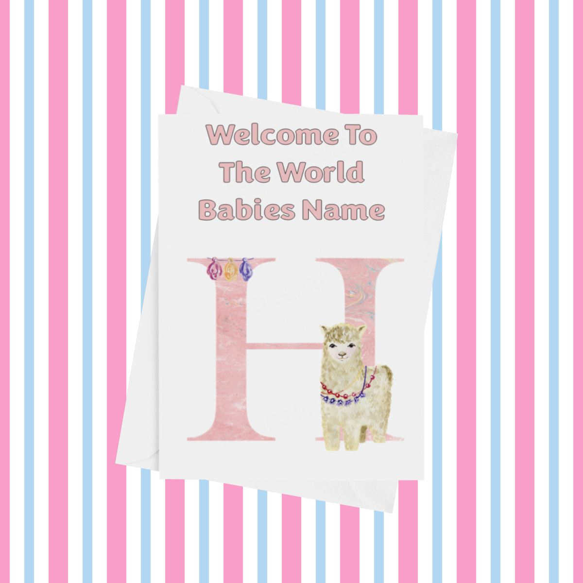 Welcome To The World Llama Personalised Card for New Baby in Pink