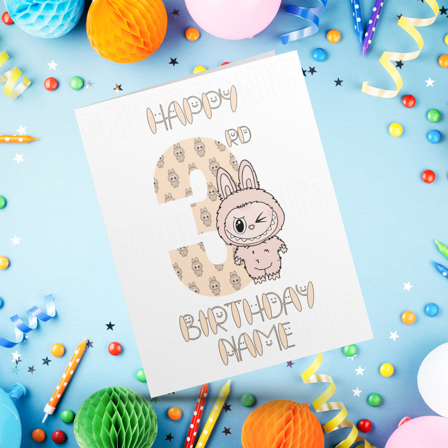 Personalised Labubu Birthday Card with Age 5-20 Years- Orange