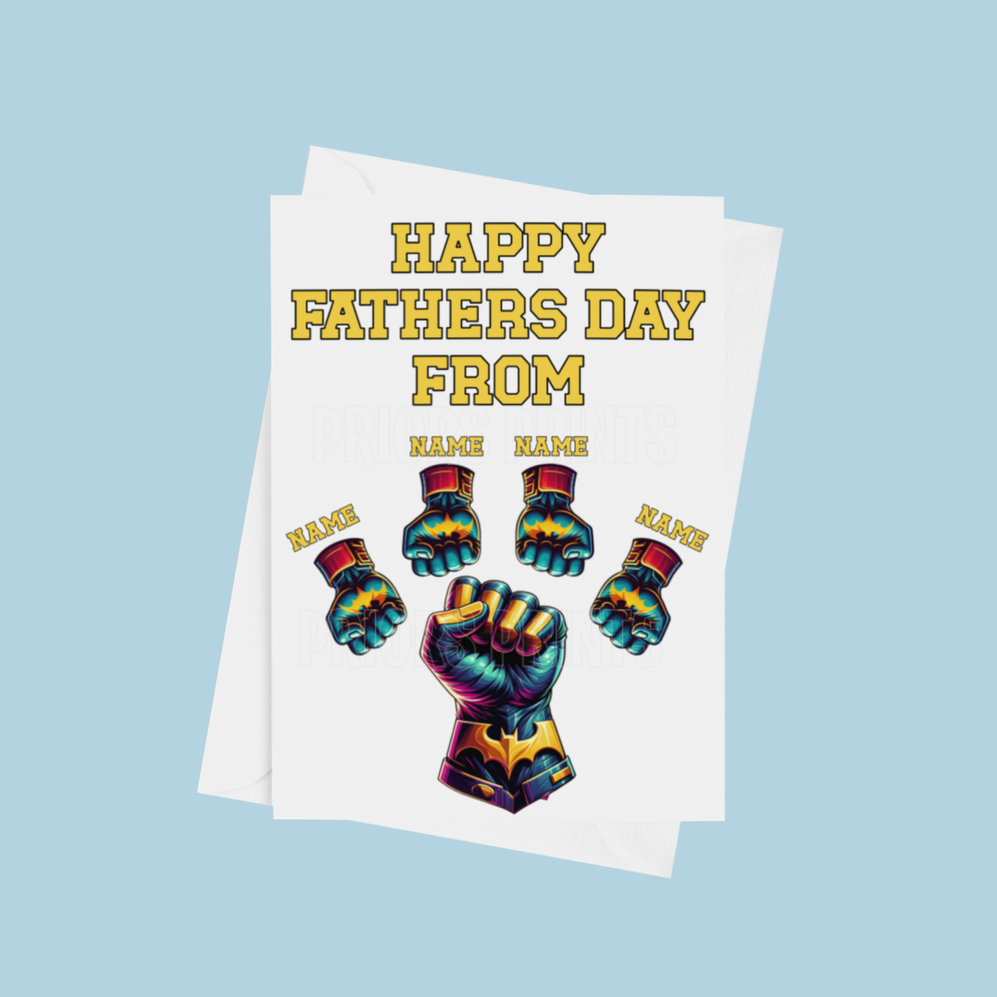 Personalised Batman Fist Fathers Day Card for up to 5 Children