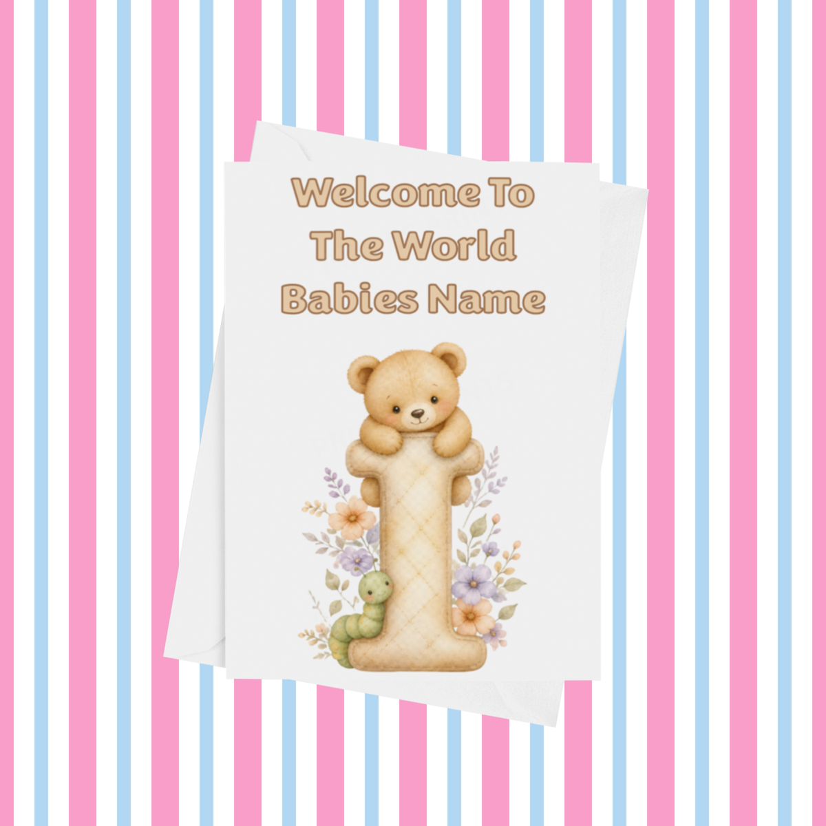 Welcome To The World Neutral Bears Personalised Card for New Baby