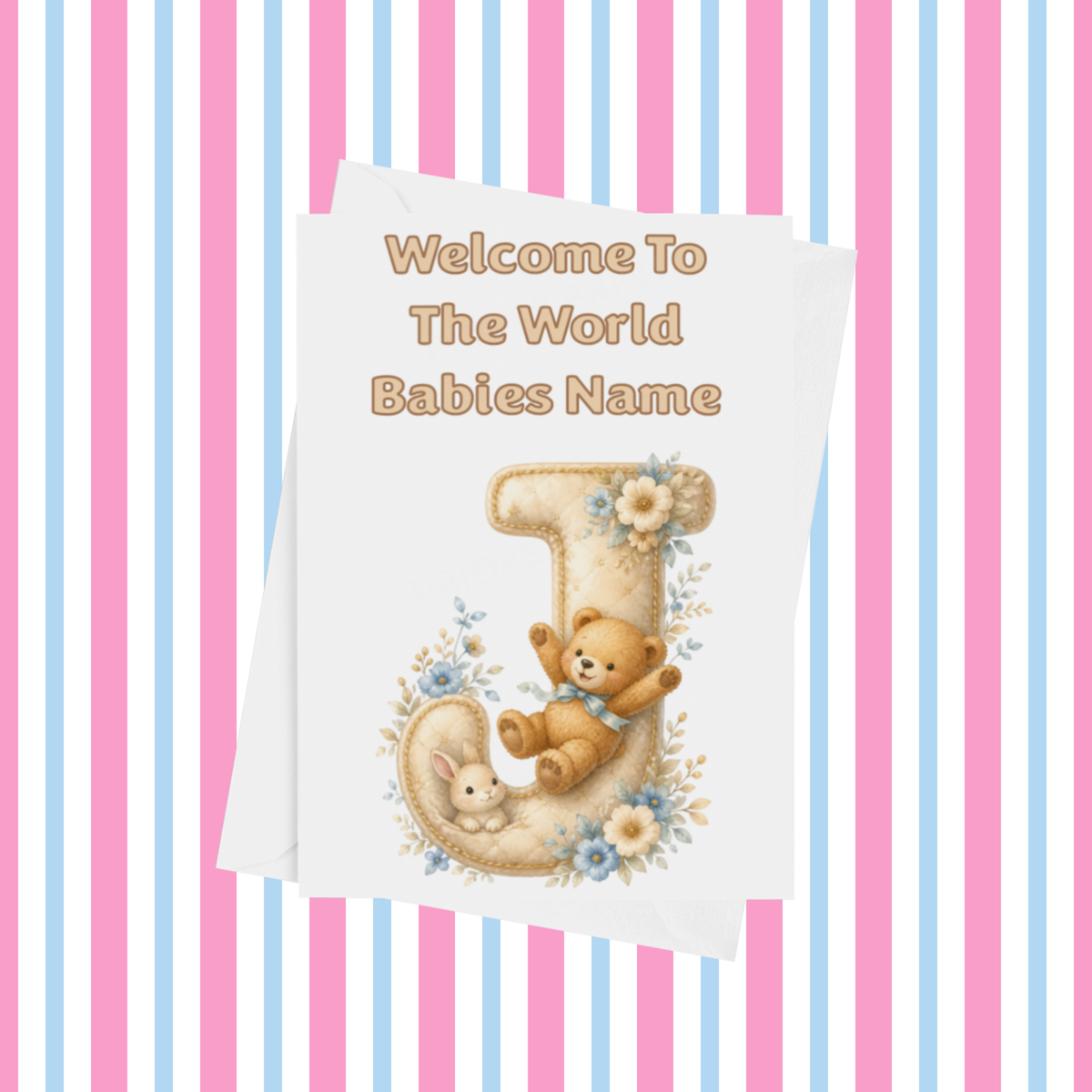 Welcome To The World Neutral Bears Personalised Card for New Baby