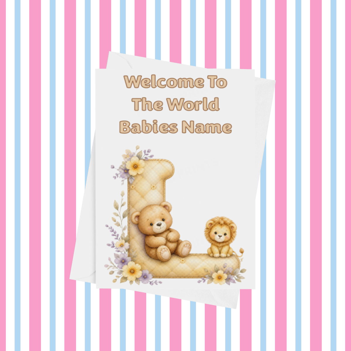 Welcome To The World Neutral Bears Personalised Card for New Baby