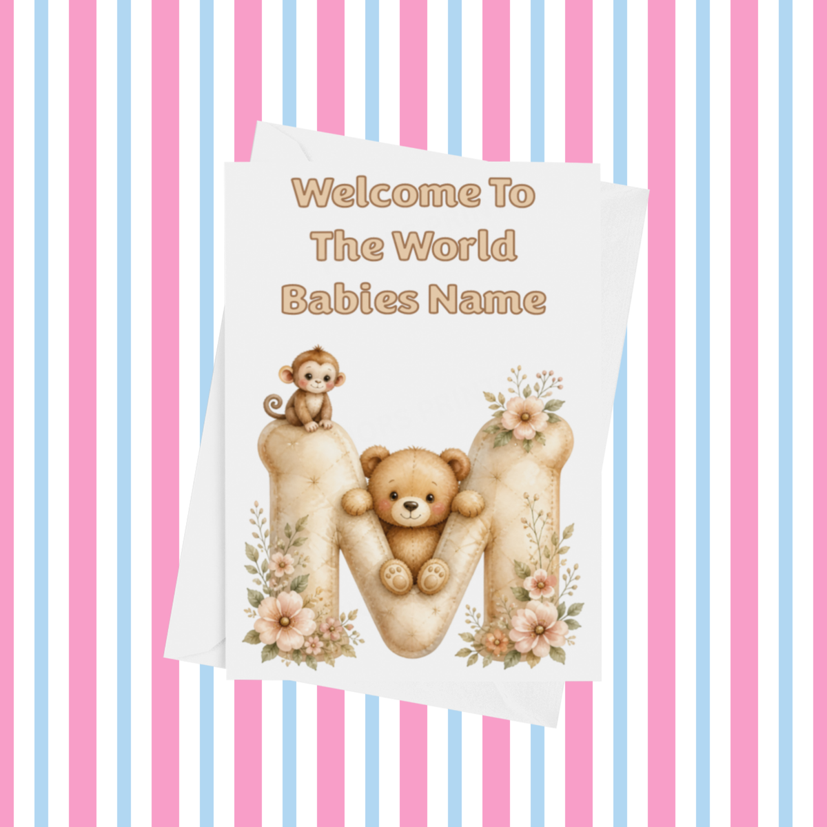 Welcome To The World Neutral Bears Personalised Card for New Baby