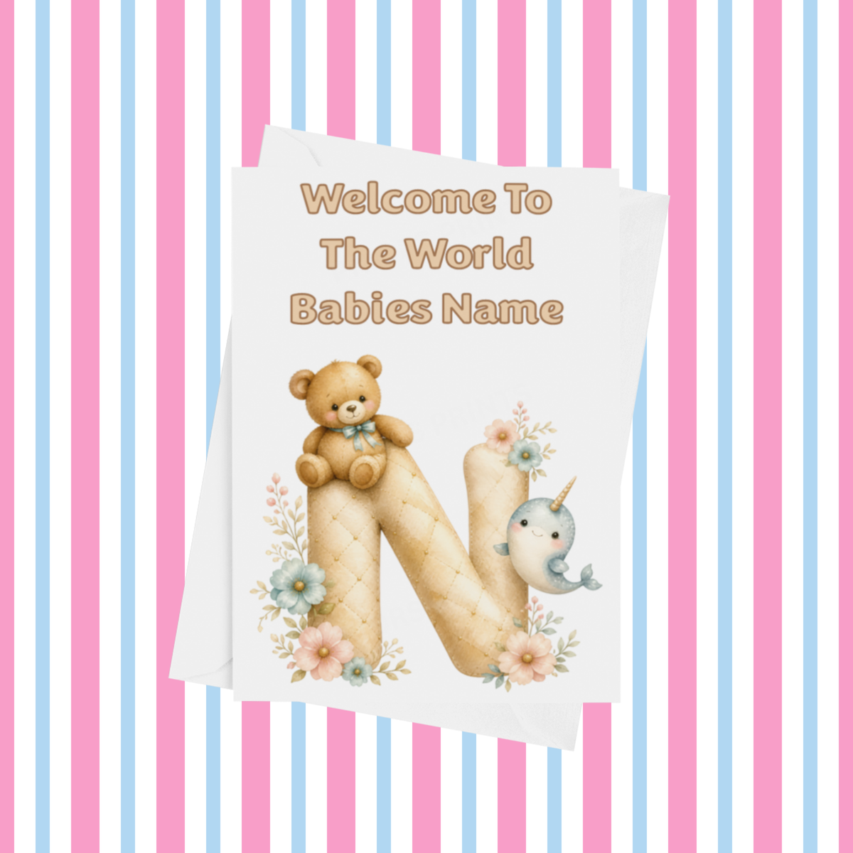 Welcome To The World Neutral Bears Personalised Card for New Baby