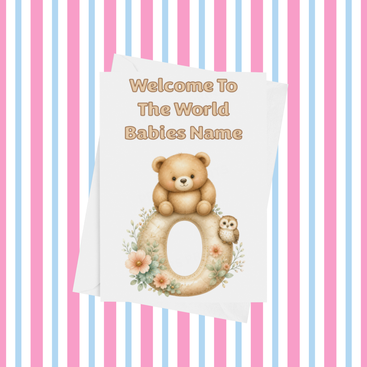Welcome To The World Neutral Bears Personalised Card for New Baby