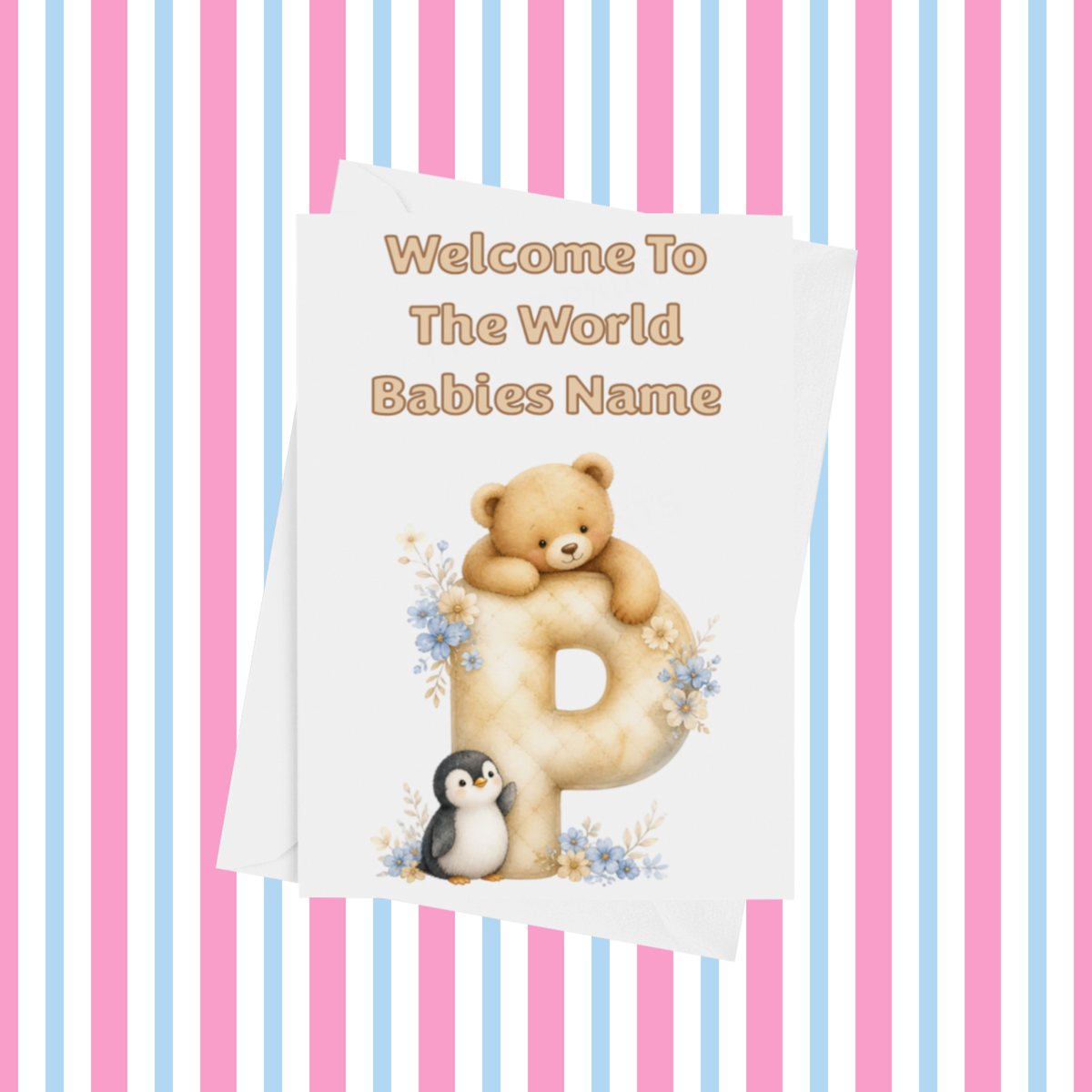 Welcome To The World Neutral Bears Personalised Card for New Baby