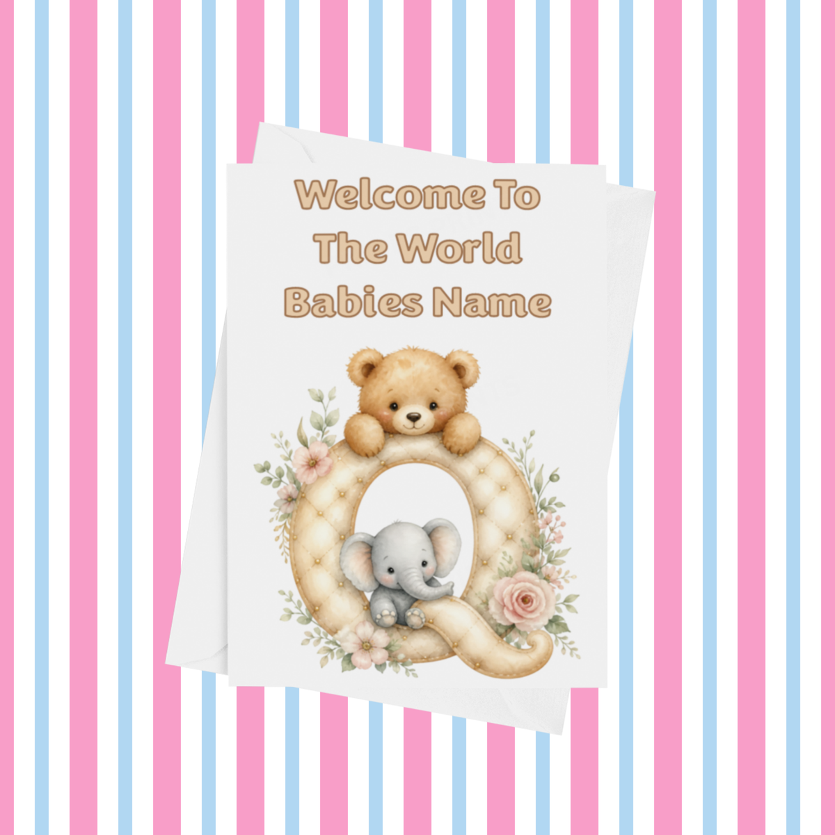 Welcome To The World Neutral Bears Personalised Card for New Baby
