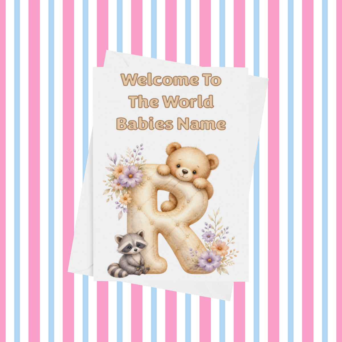Welcome To The World Neutral Bears Personalised Card for New Baby