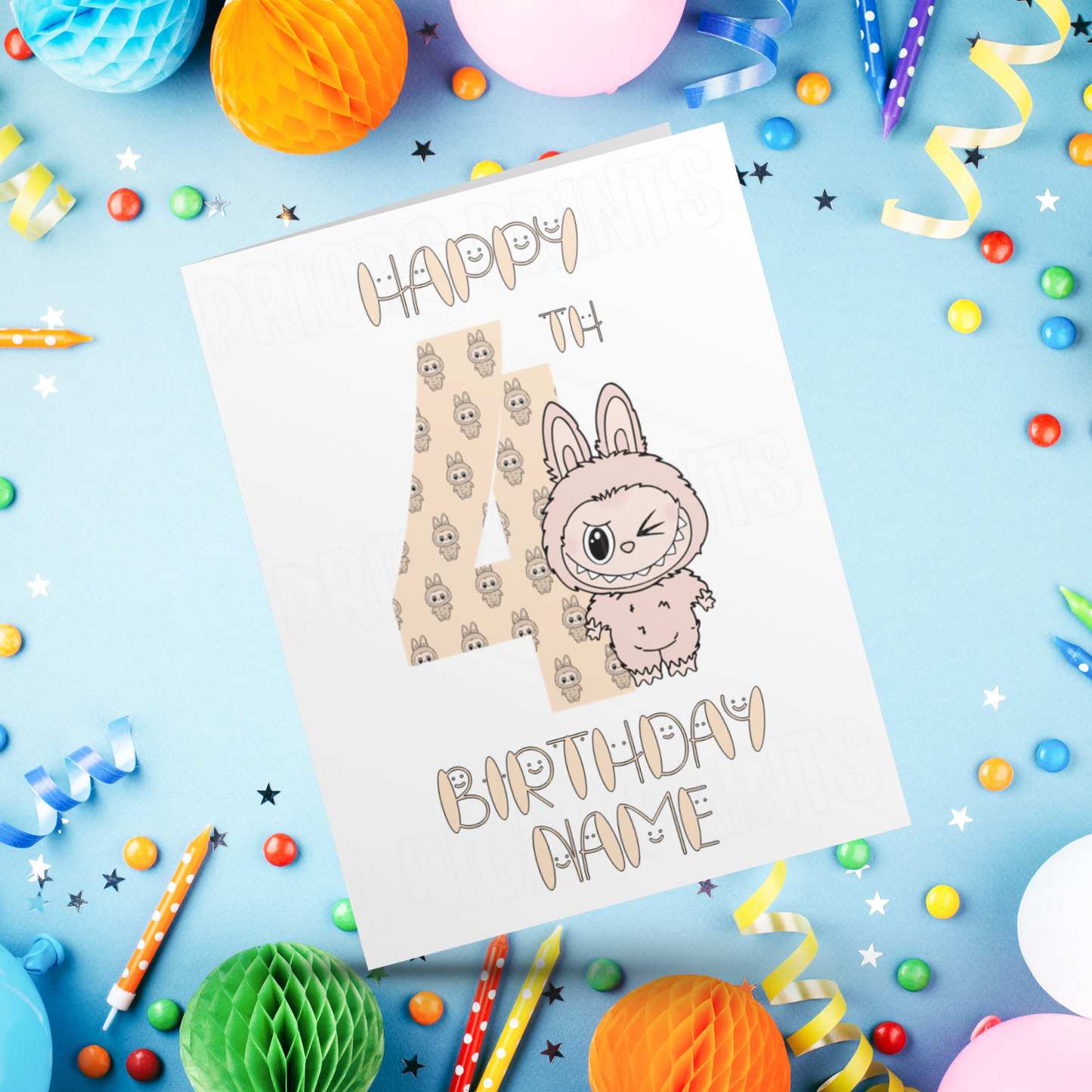 Personalised Labubu Birthday Card with Age 5-20 Years- Orange