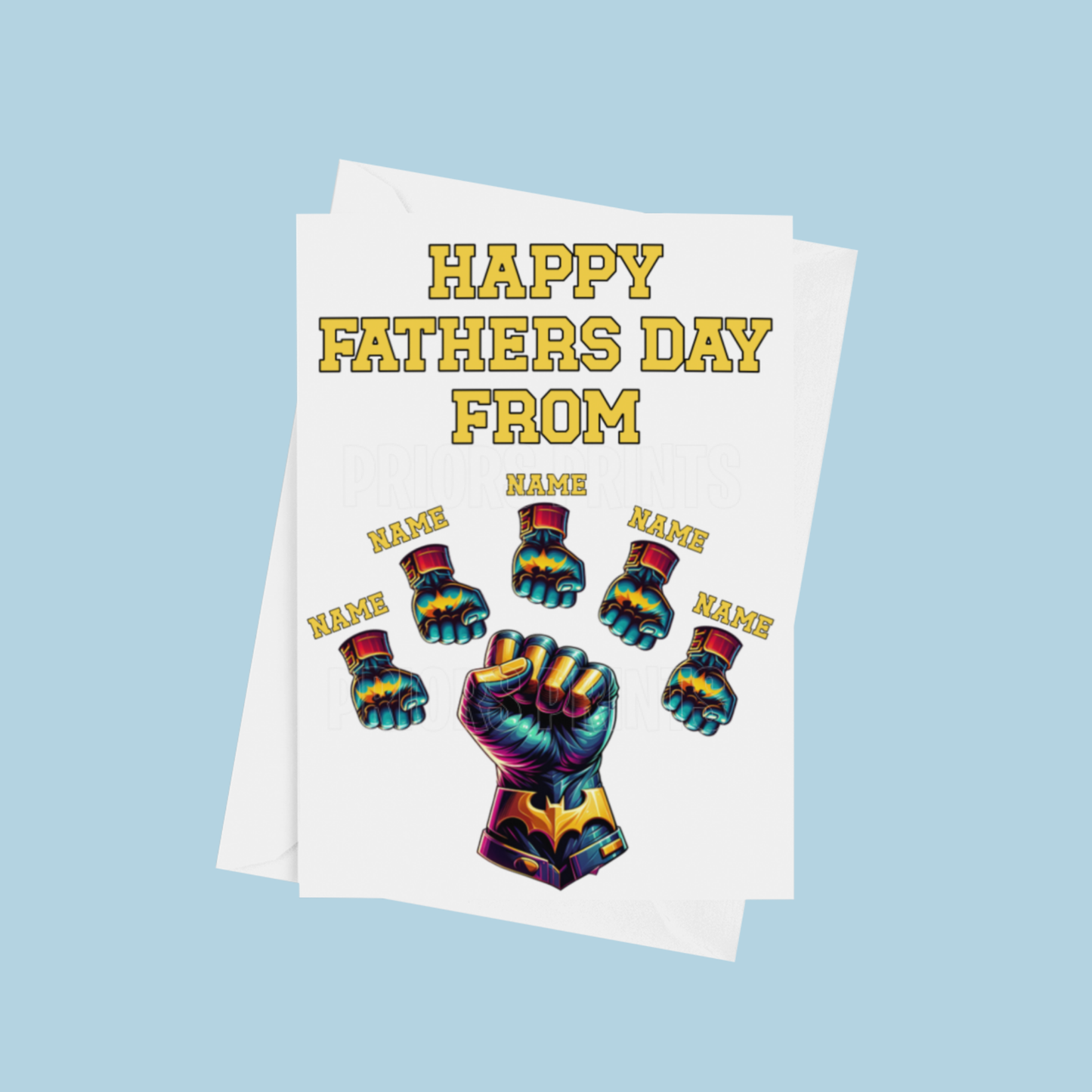Personalised Batman Fist Fathers Day Card for up to 5 Children