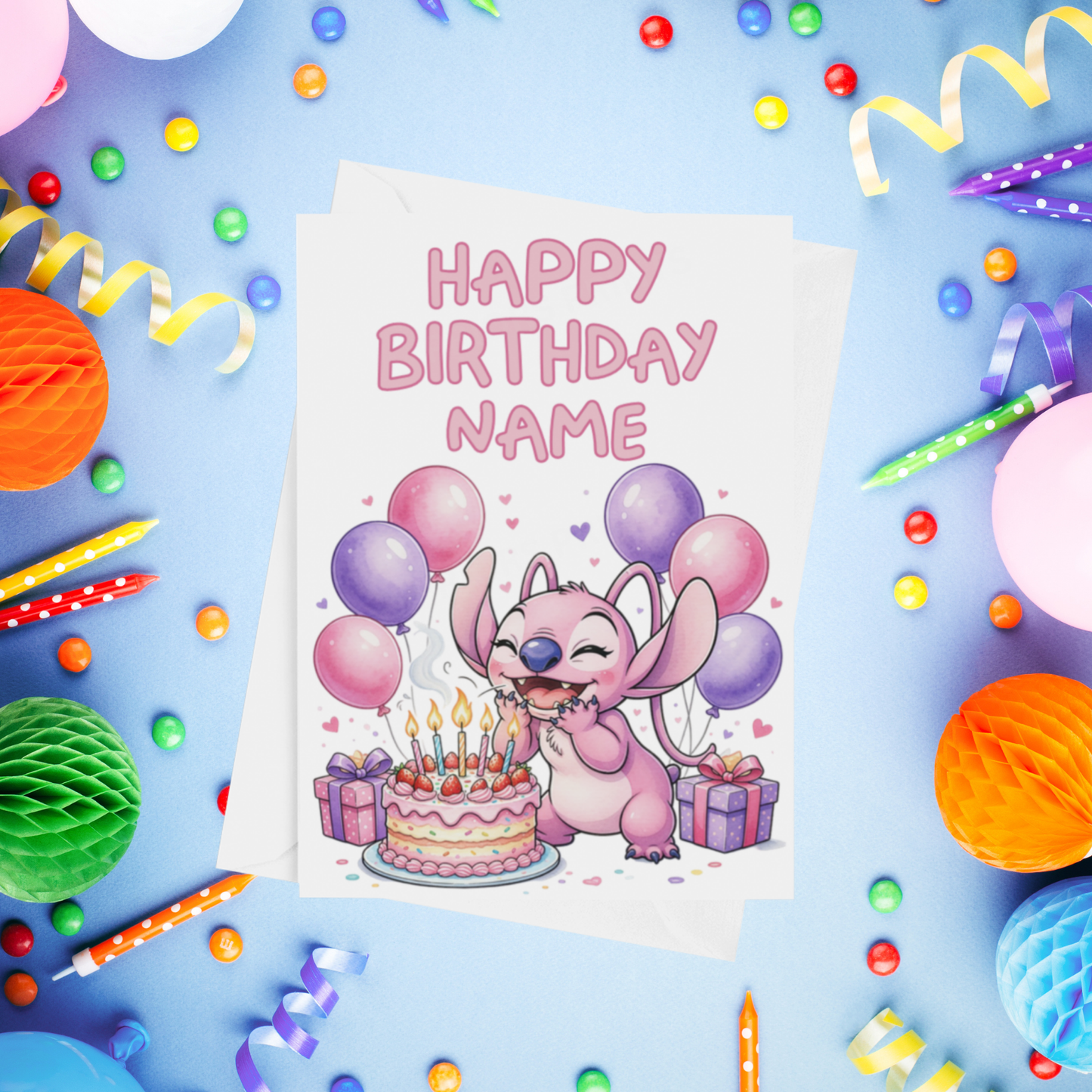 Angel, Lilo & Stitch Personalised Birthday Card