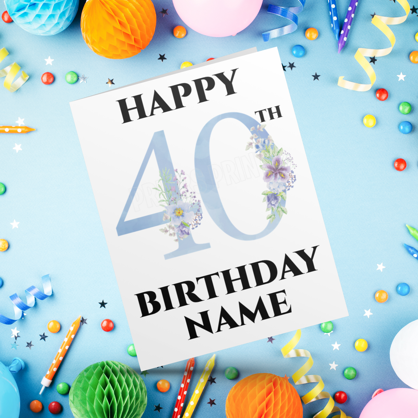 Personalised Light Blue Flowers Milestone Birthday Card I 18th I 21st I 30th I 40th I 50th I 60th I 70th I 80th I 90th (Copy)