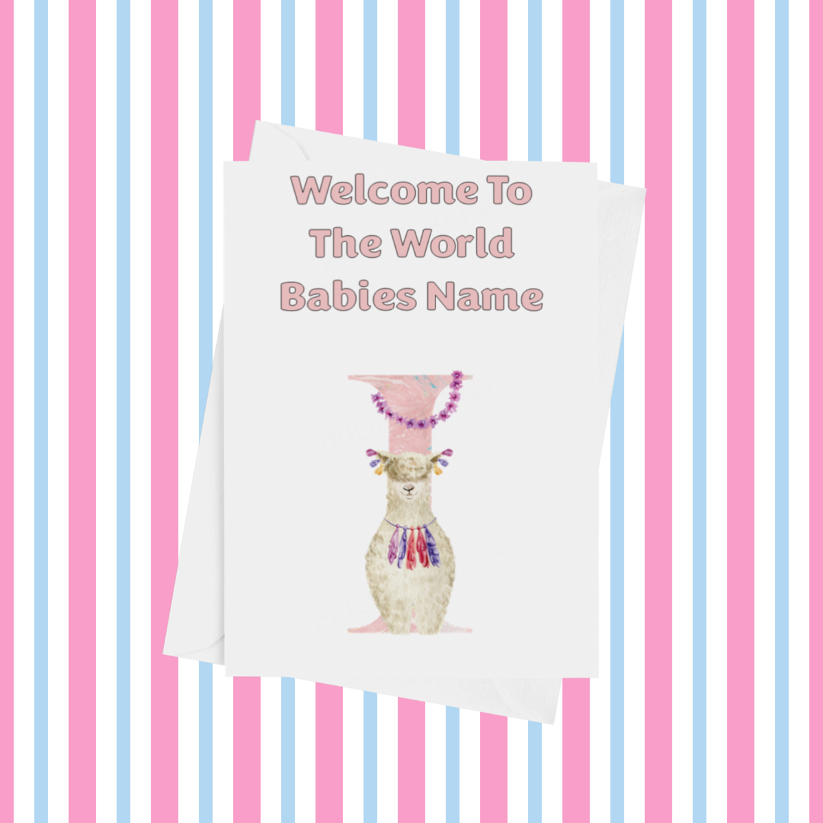 Welcome To The World Llama Personalised Card for New Baby in Pink