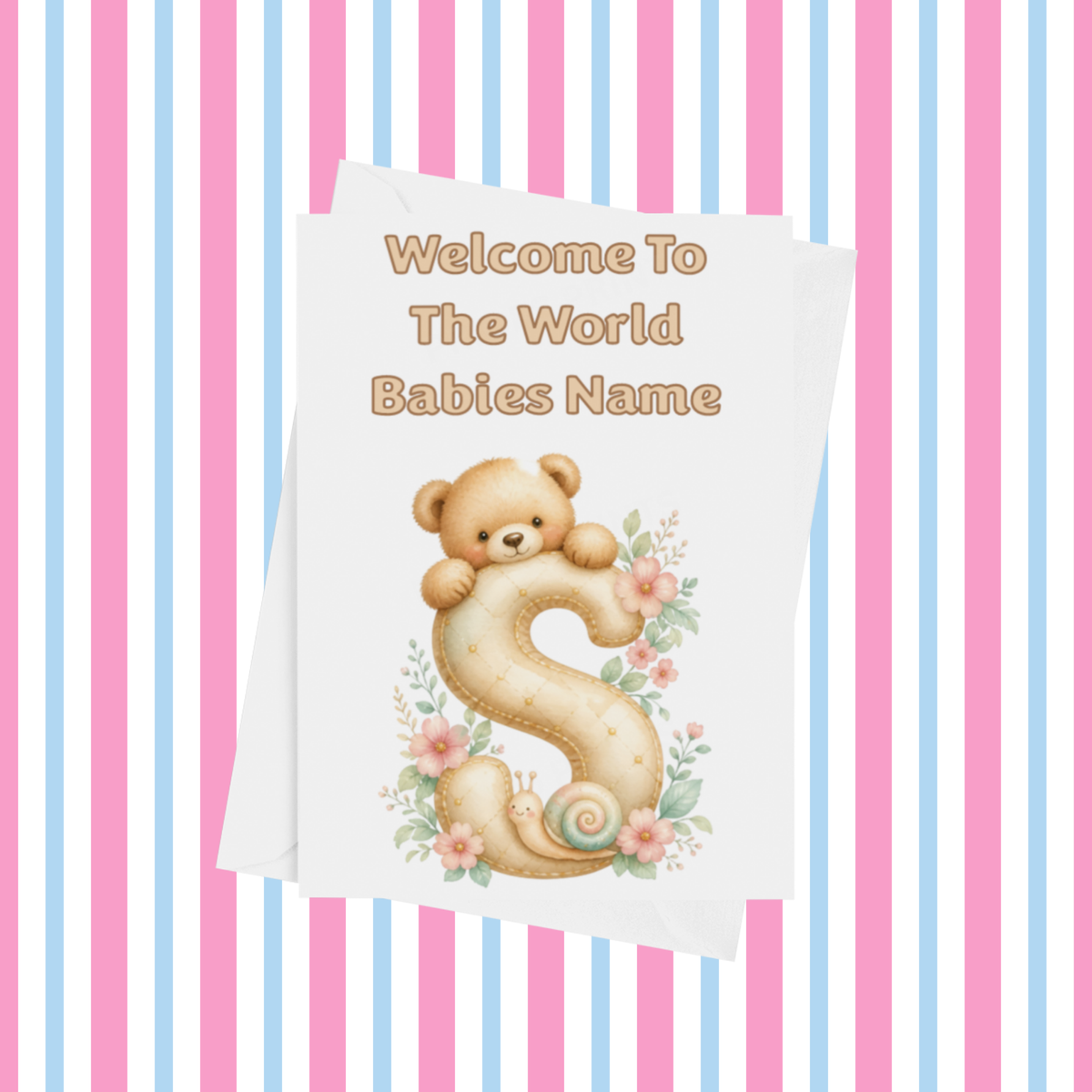 Welcome To The World Neutral Bears Personalised Card for New Baby