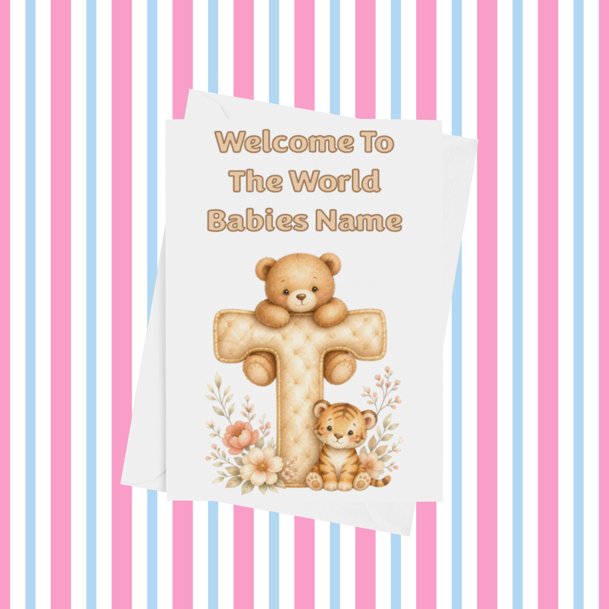 Welcome To The World Neutral Bears Personalised Card for New Baby