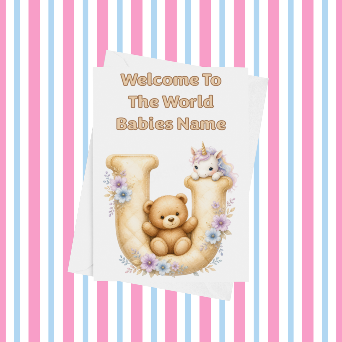 Welcome To The World Neutral Bears Personalised Card for New Baby
