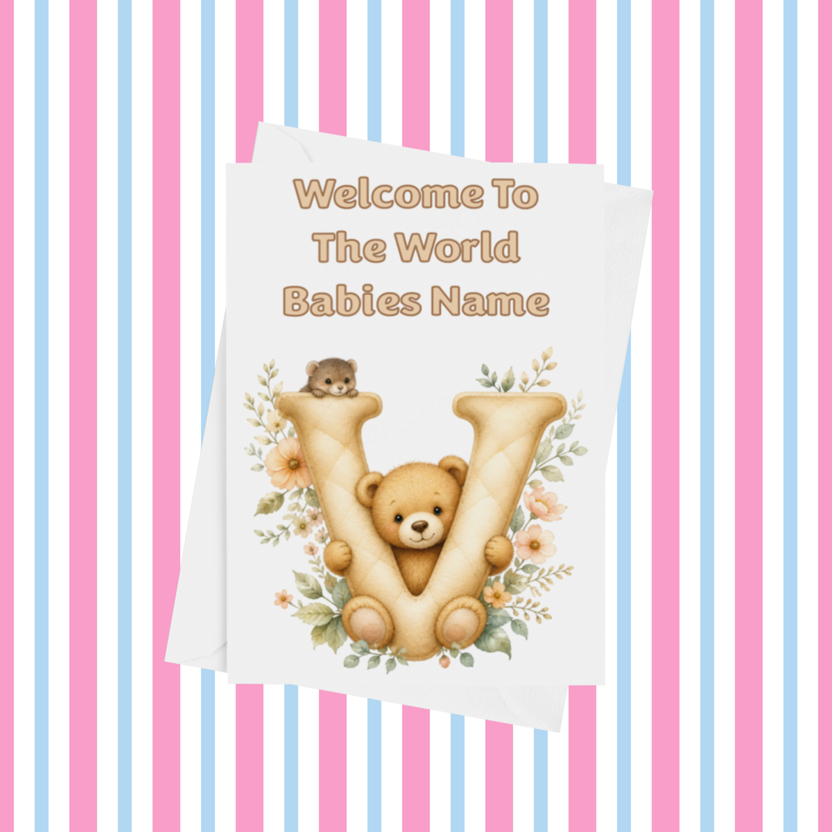 Welcome To The World Neutral Bears Personalised Card for New Baby