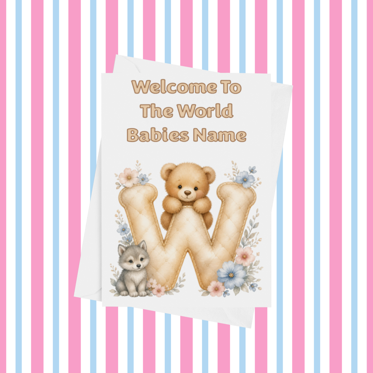 Welcome To The World Neutral Bears Personalised Card for New Baby
