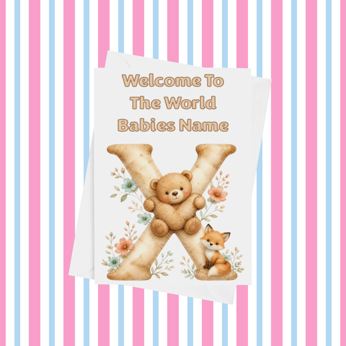 Welcome To The World Neutral Bears Personalised Card for New Baby