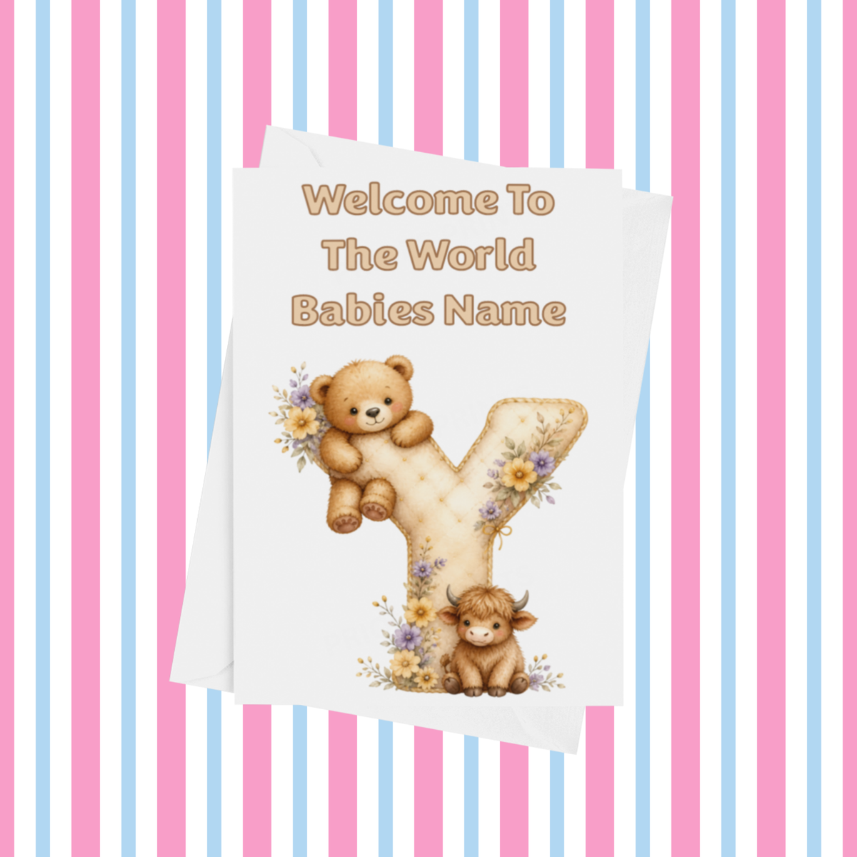 Welcome To The World Neutral Bears Personalised Card for New Baby