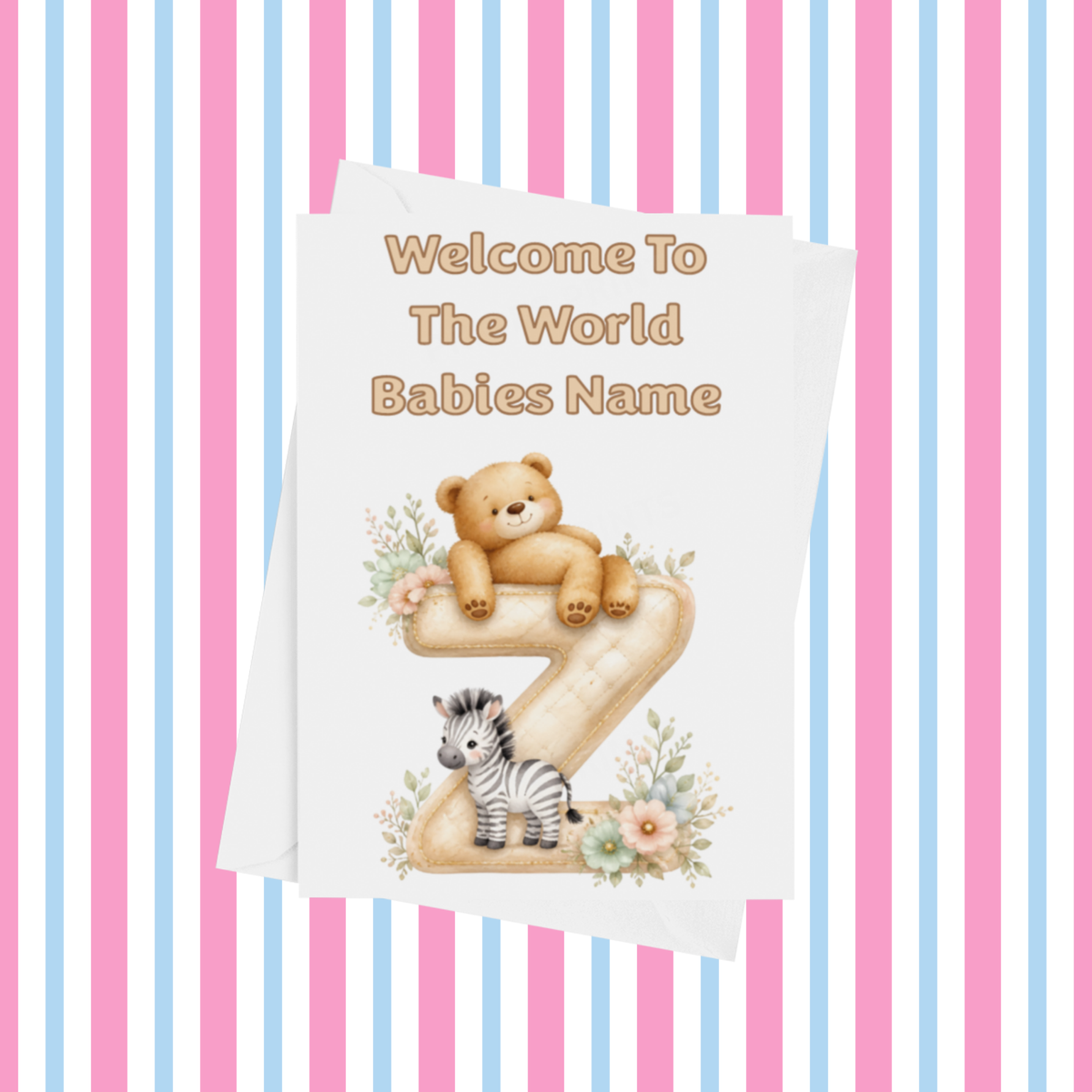 Welcome To The World Neutral Bears Personalised Card for New Baby