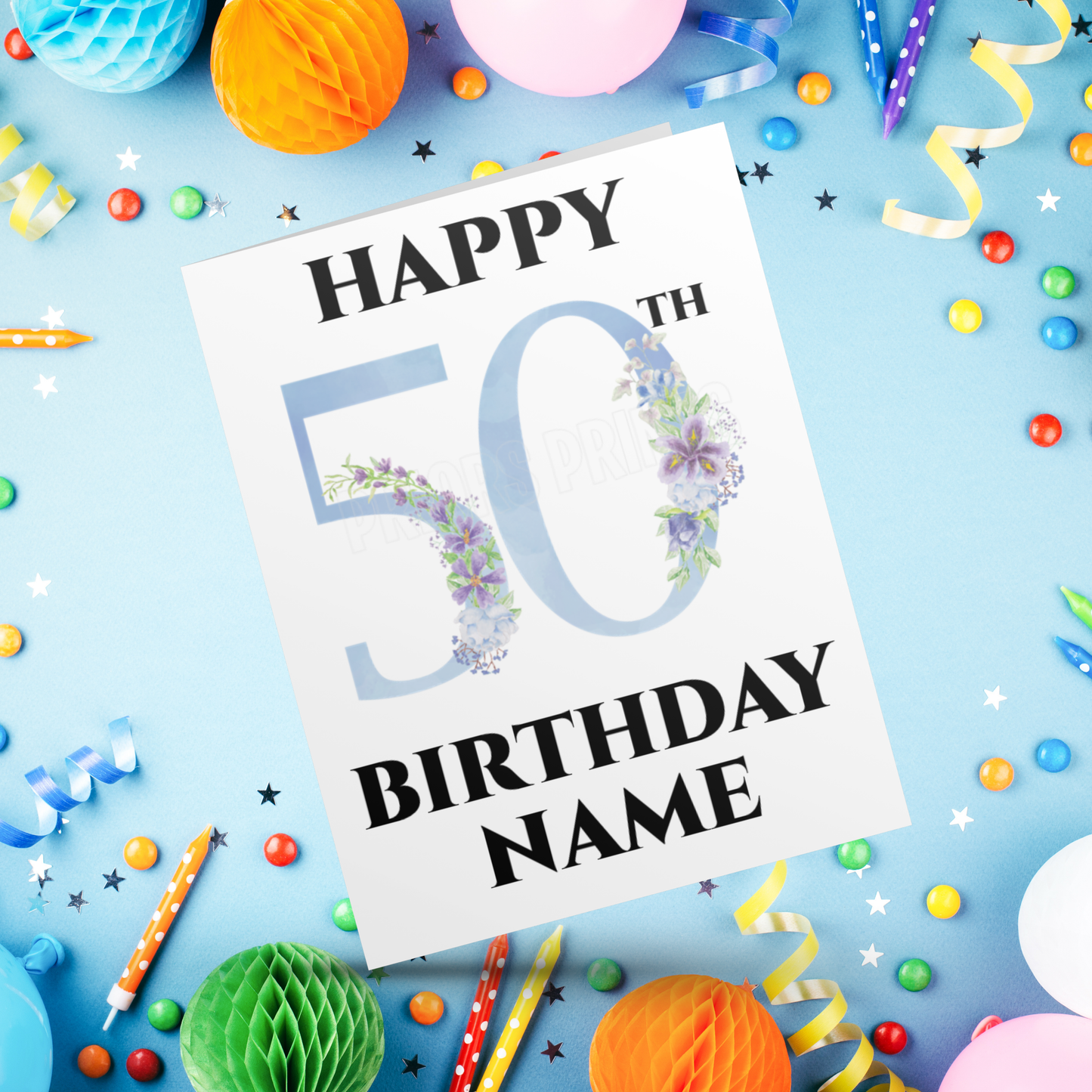 Personalised Light Blue Flowers Milestone Birthday Card I 18th I 21st I 30th I 40th I 50th I 60th I 70th I 80th I 90th (Copy)