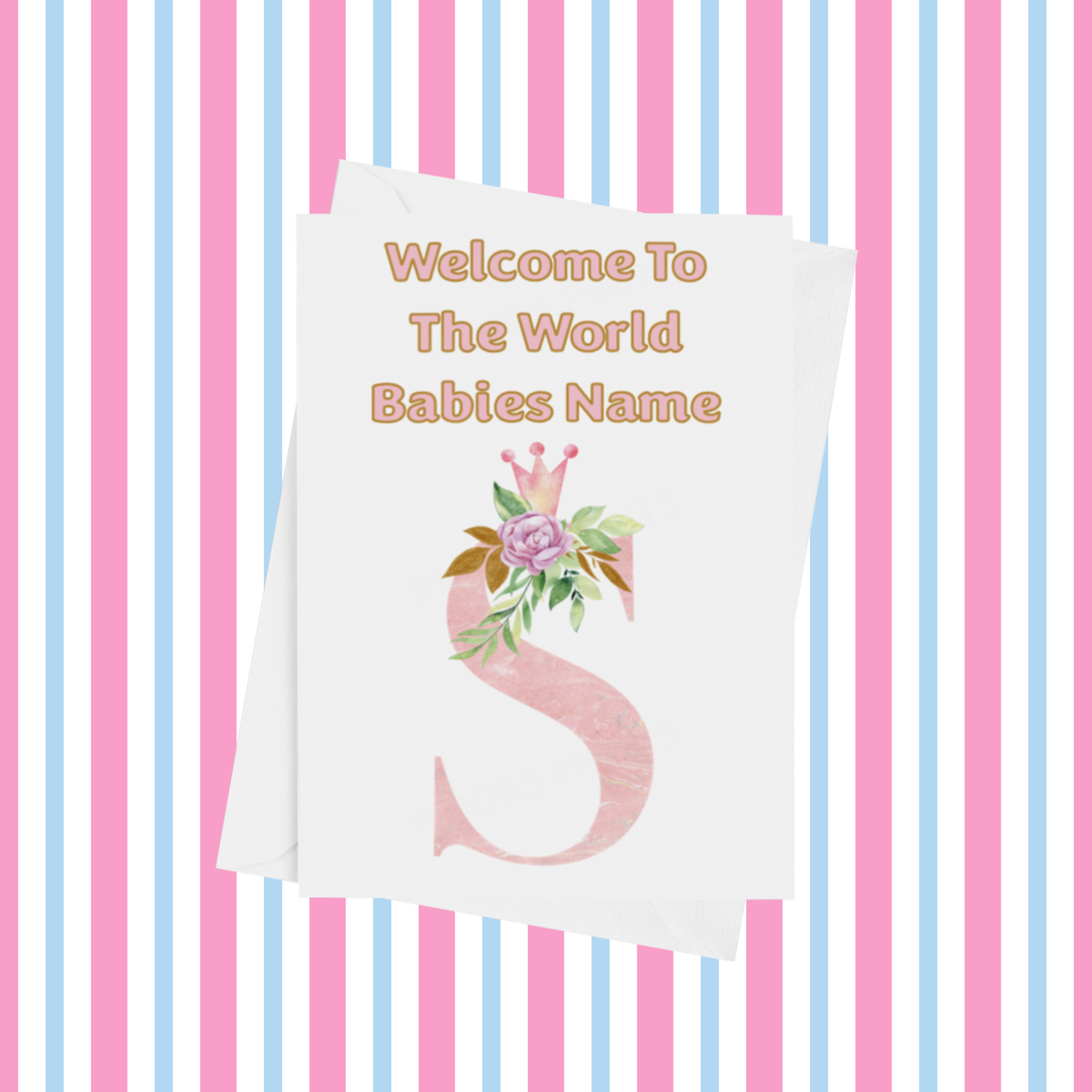 Welcome To The World Pink Crown Personalised Card for New Baby