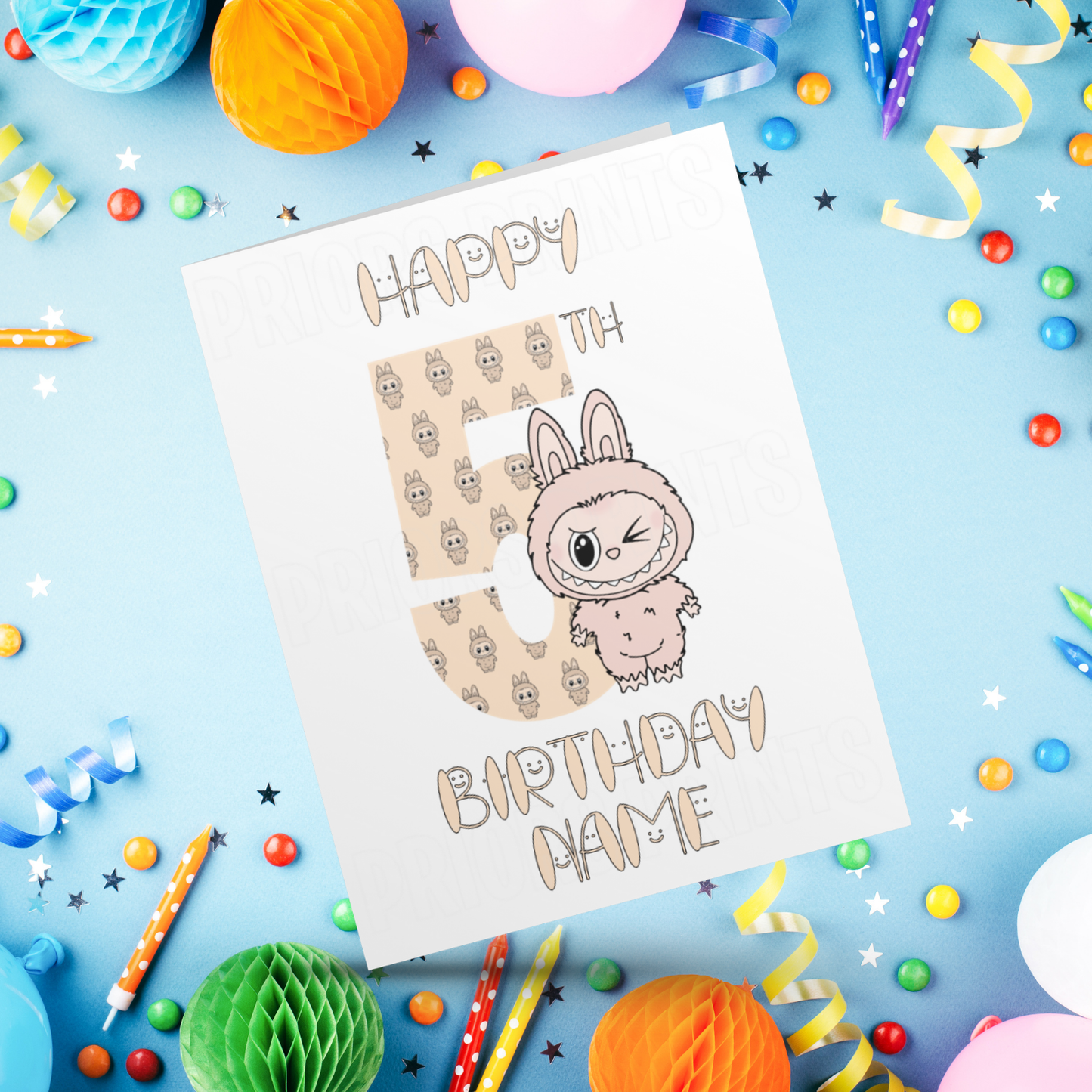 Personalised Labubu Birthday Card with Age 5-20 Years- Orange
