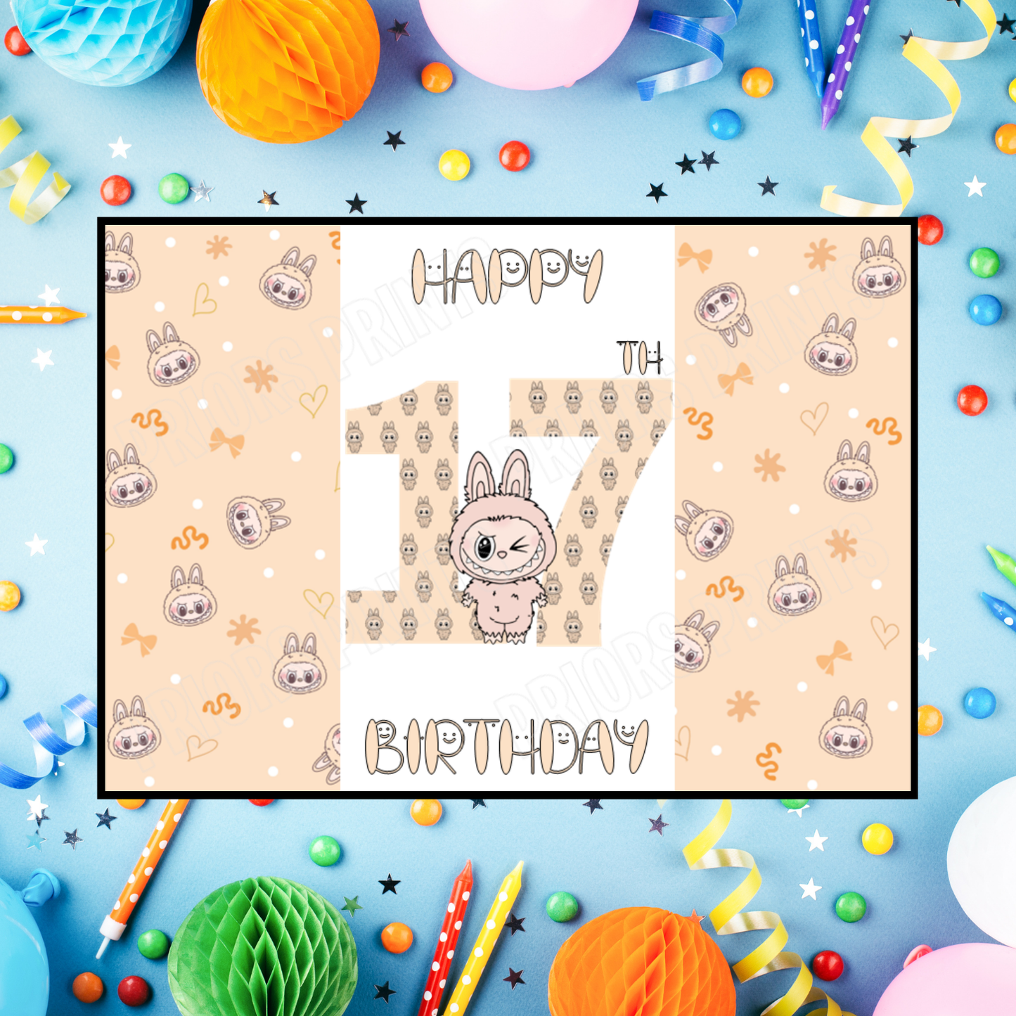 Orange Labubu Birthday Chocolate Bar Wrapper with Age 5-20 Years (Matches Cards)